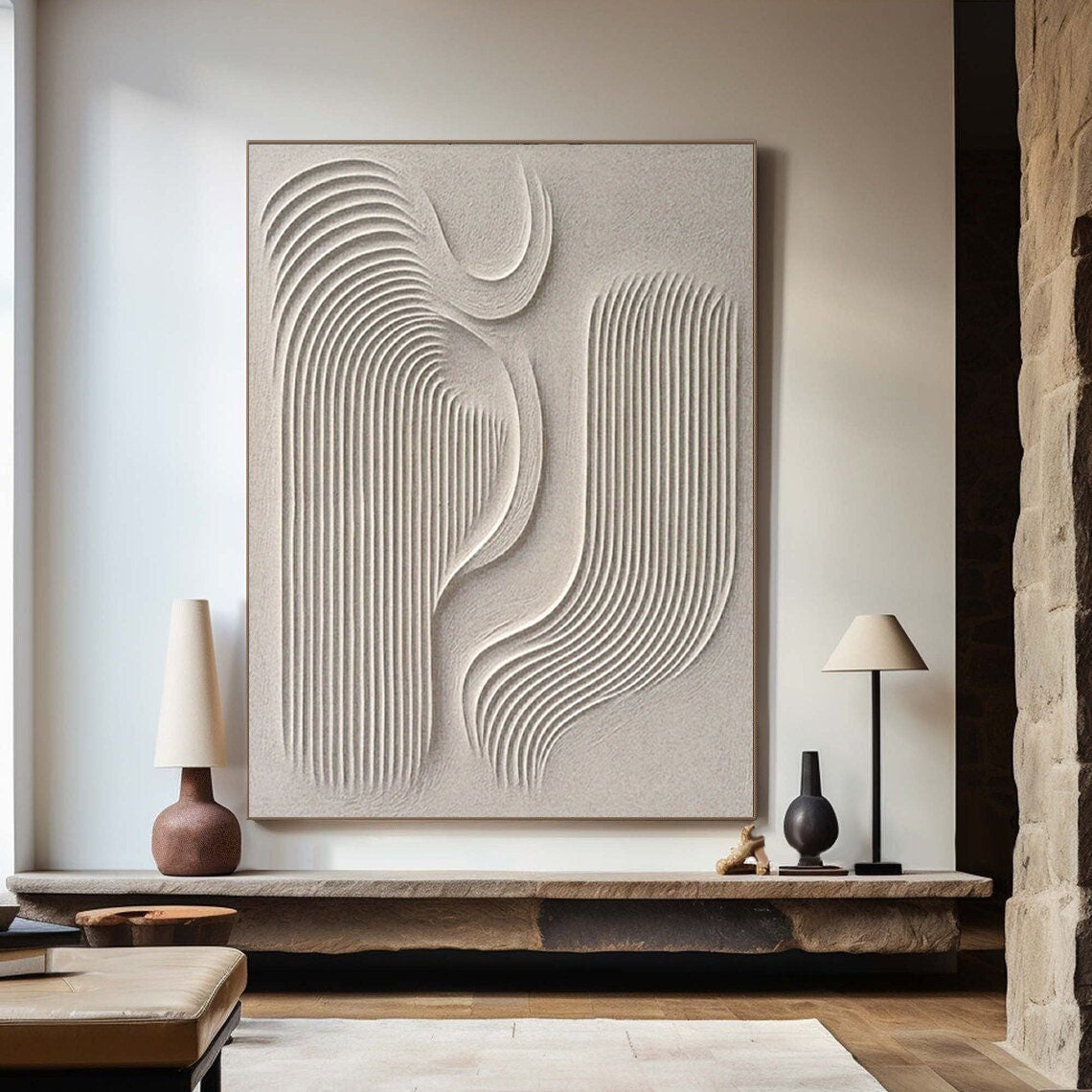 "Zen Echo" – Minimalist 3D Relief Rhythmic Textured Art | Contemporary Master Bedroom Decor