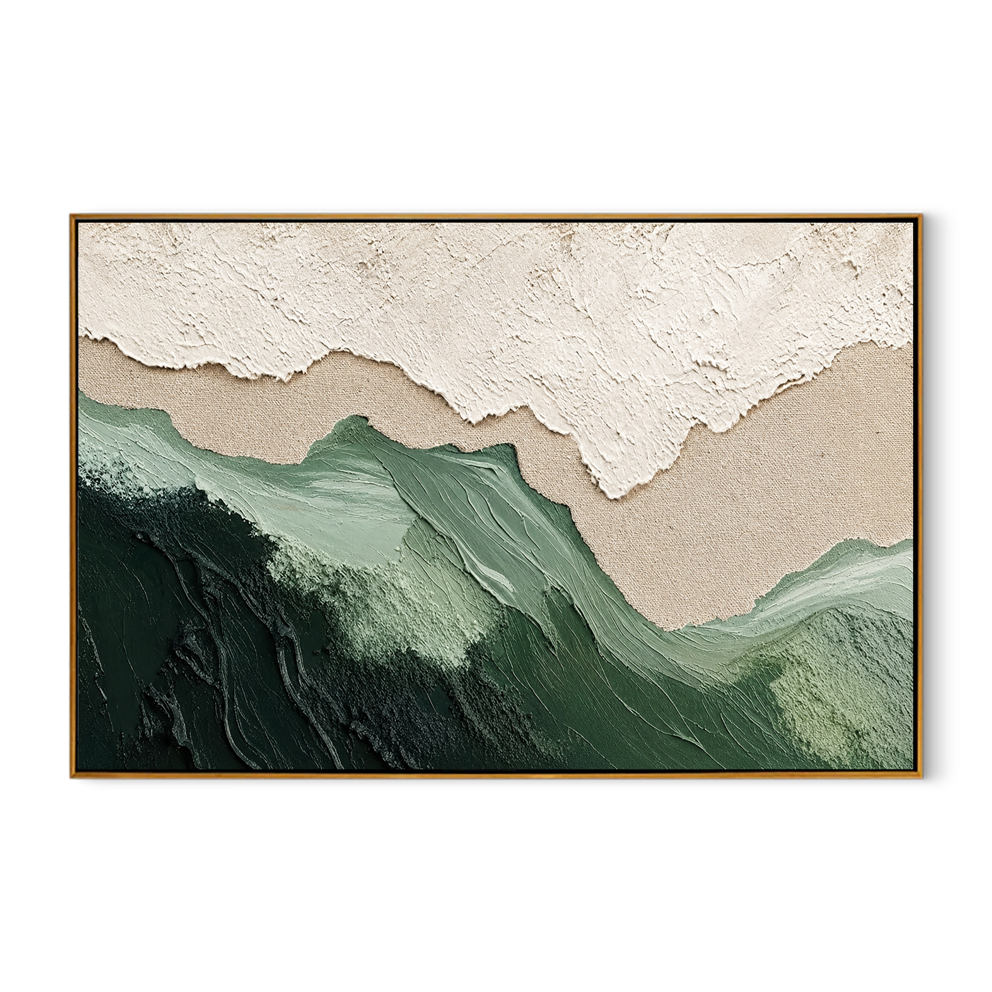 "Sage Ridge" - 3D Wabi-Sabi Mountain Relief | Green Beige & White Textured Landscape Art