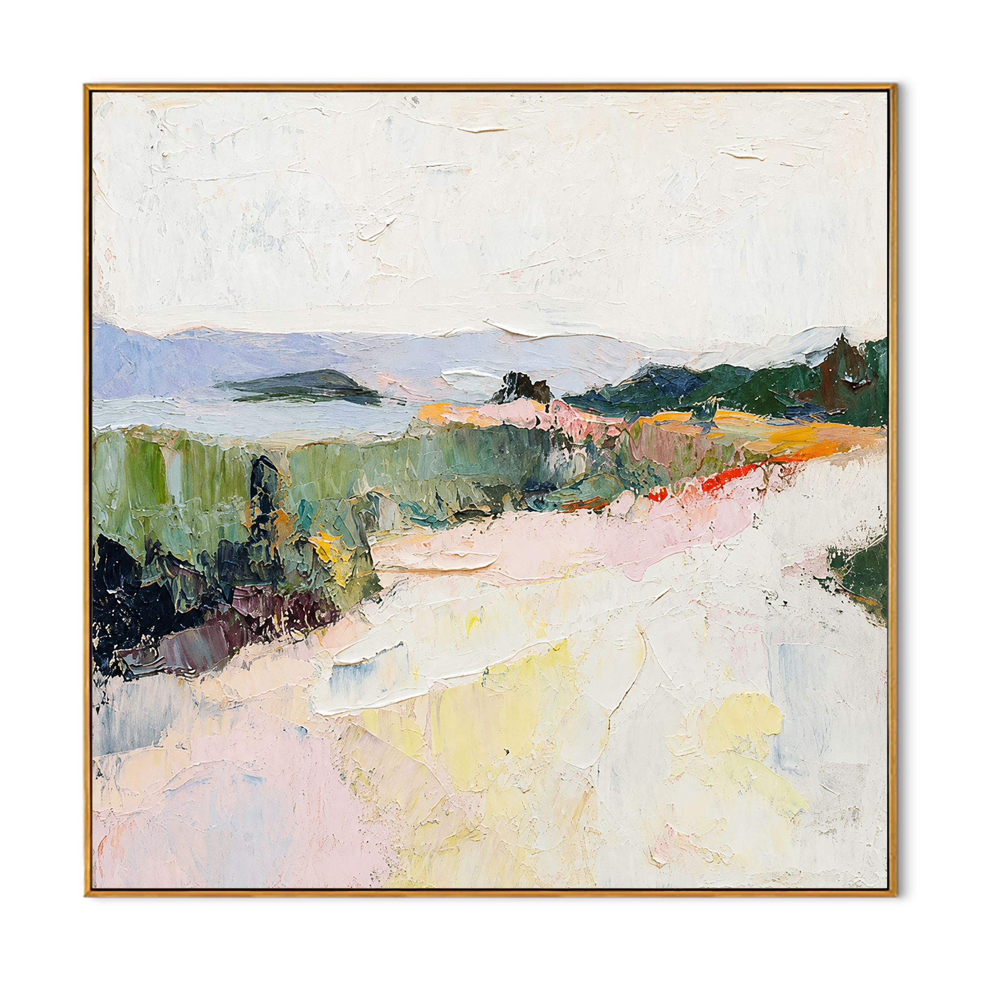 "Pastel Ridge" - Colorful Impasto Mountain Landscape | Green Pink & Yellow Textured Wall Art