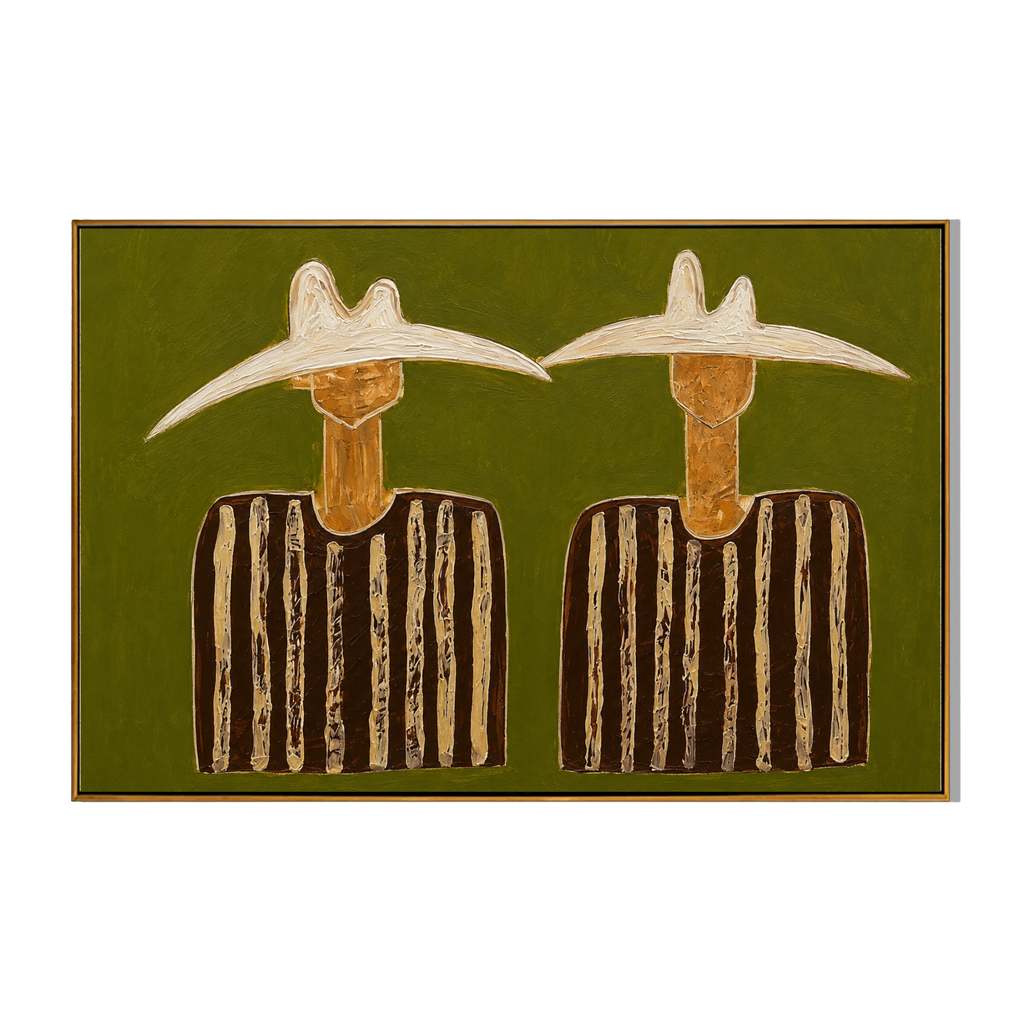 "Twin Quiet Riders" - Minimalist Western Figure Painting | Olive Green Contemporary Wall Art
