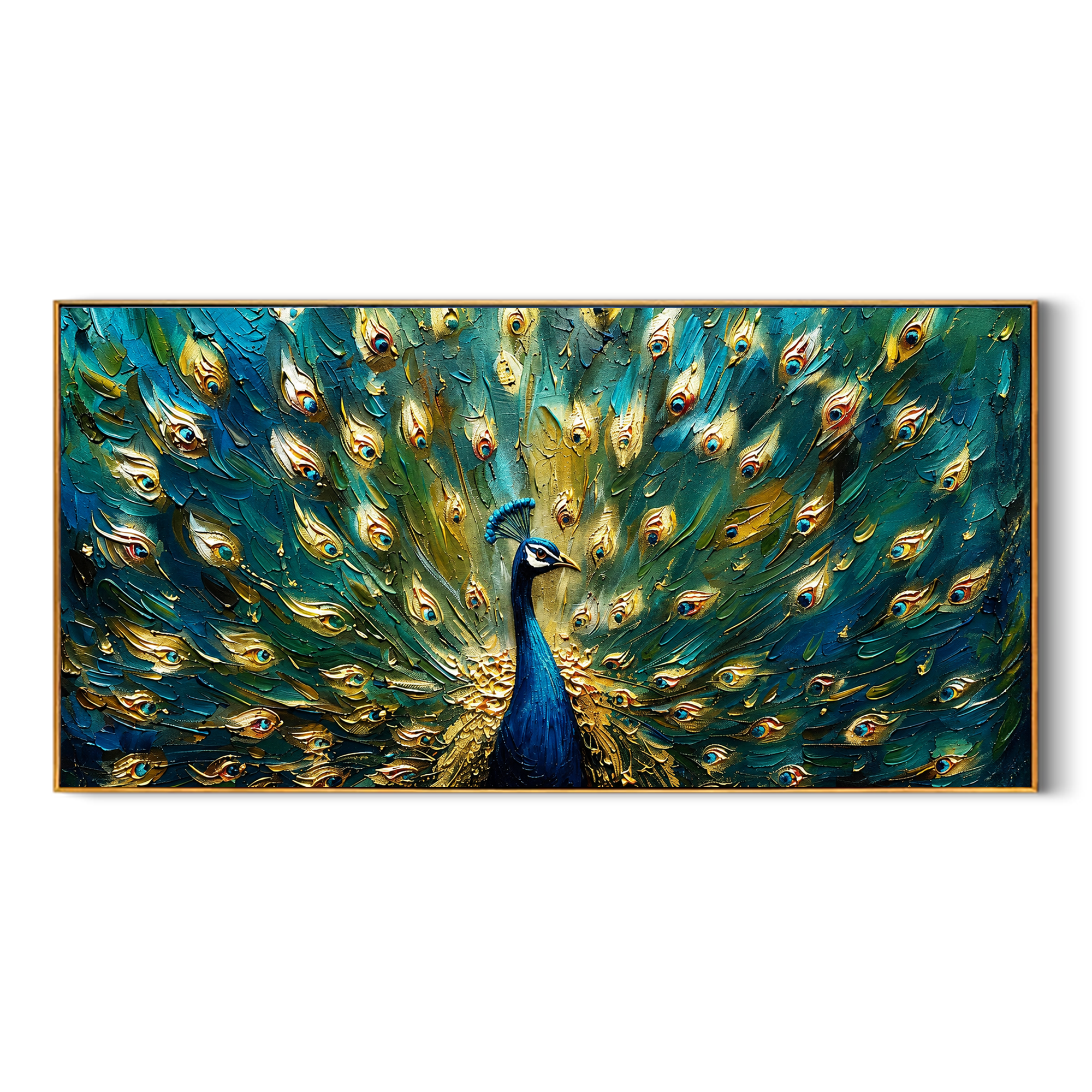 "Emerald Peacock" - Textured Peacock Painting | Green Blue & Gold Animal Wall Art