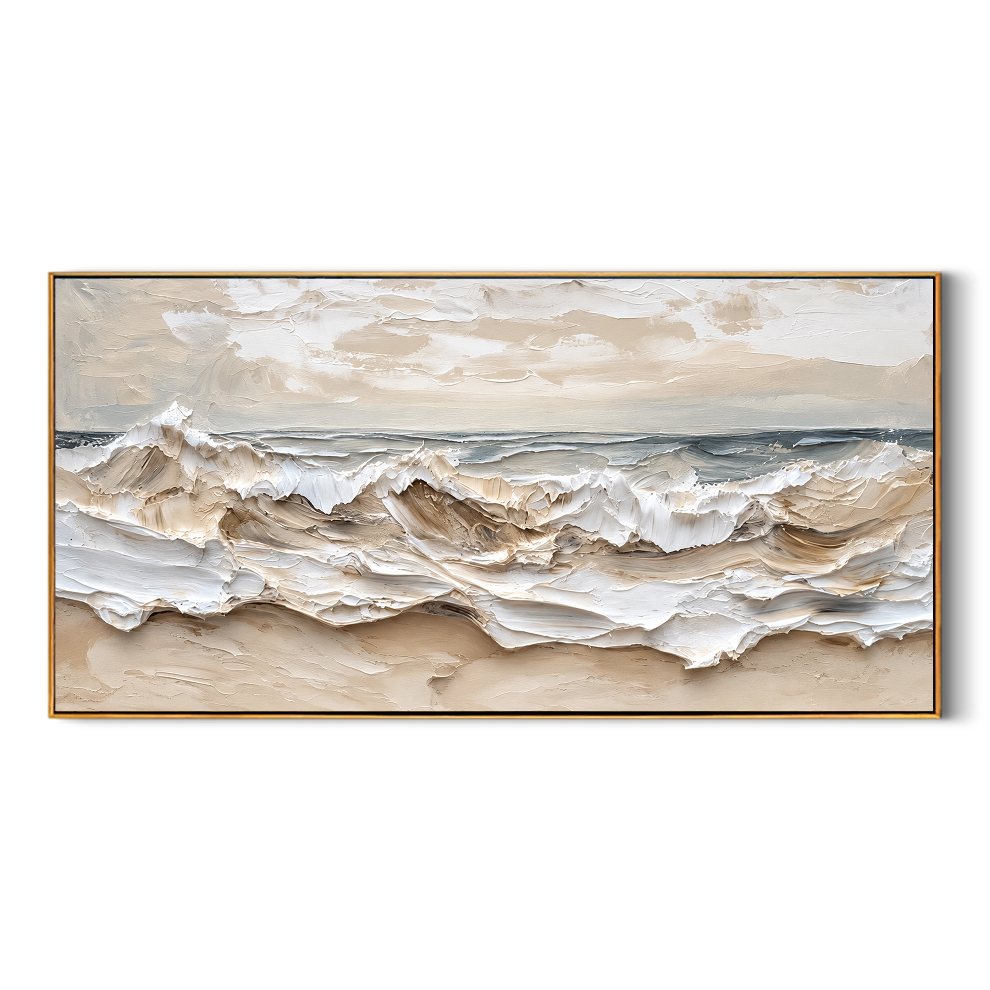 "Tide Relief" - 3D Wabi-Sabi Ocean Wave Plaster Art | Beige White & Blue Textured Seascape