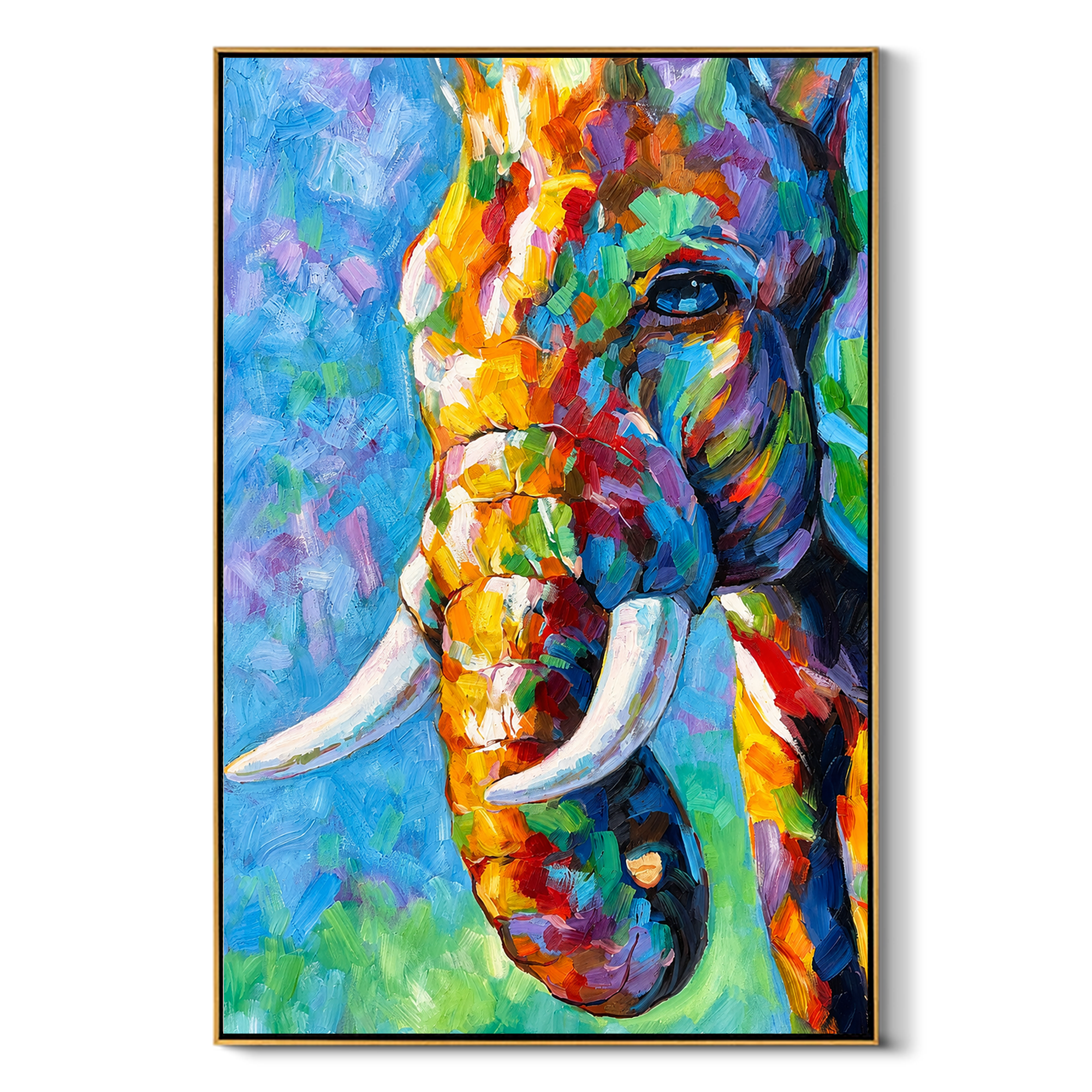 "Colorfield Hound" - Colorful Impasto Dog Portrait | Blue Green & Orange Vertical Animal Wall Art