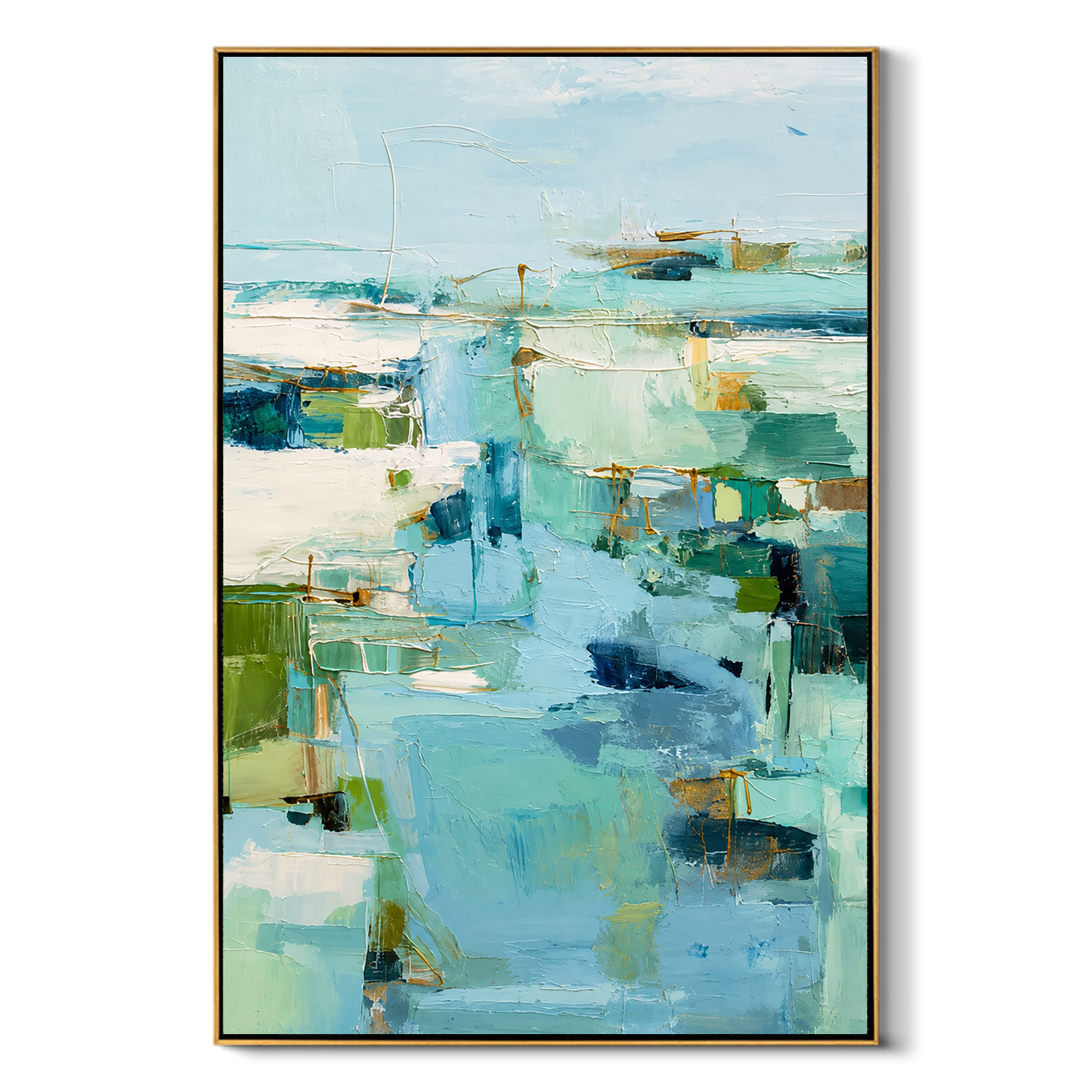 "Aqua Passage" - Soft Abstract Seascape Painting | Blue Green Vertical Contemporary Wall Art