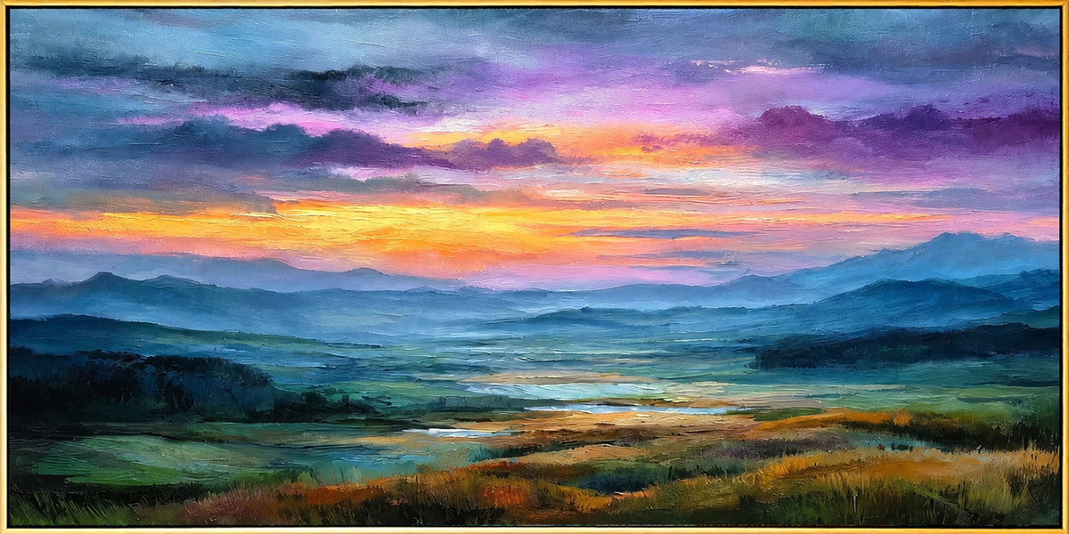 "Violet Horizon" - Purple Sunset Landscape Painting | Purple Blue Pink Horizontal Landscape Painting