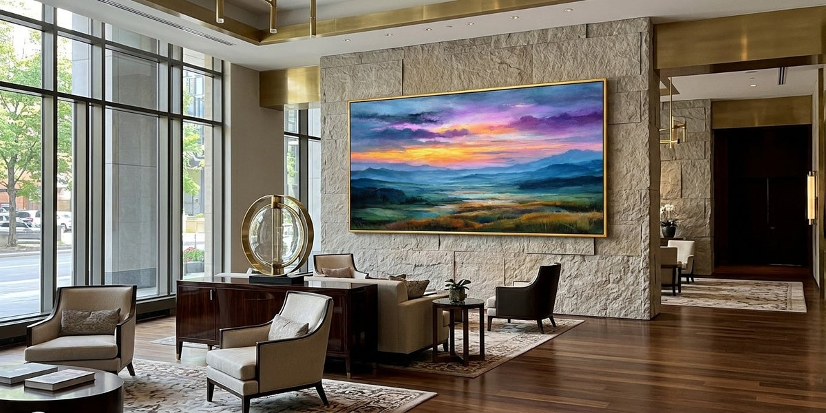 "Violet Horizon" - Purple Sunset Landscape Painting | Purple Blue Pink Horizontal Landscape Painting