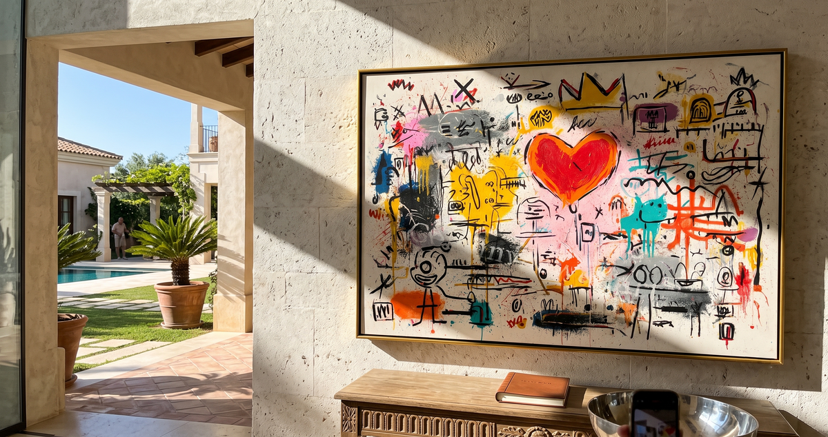 "Signal Heart" - Colorful Graffiti Abstract Painting | Red Heart & Street Art Statement Wall Art