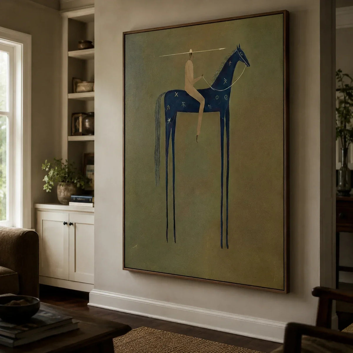 "Emerald Stillness" - Modern Heavy Impasto Western Animal Artwork | Blue Palette Knife Painting | Luxury Vertical Wall Art #YK 1602