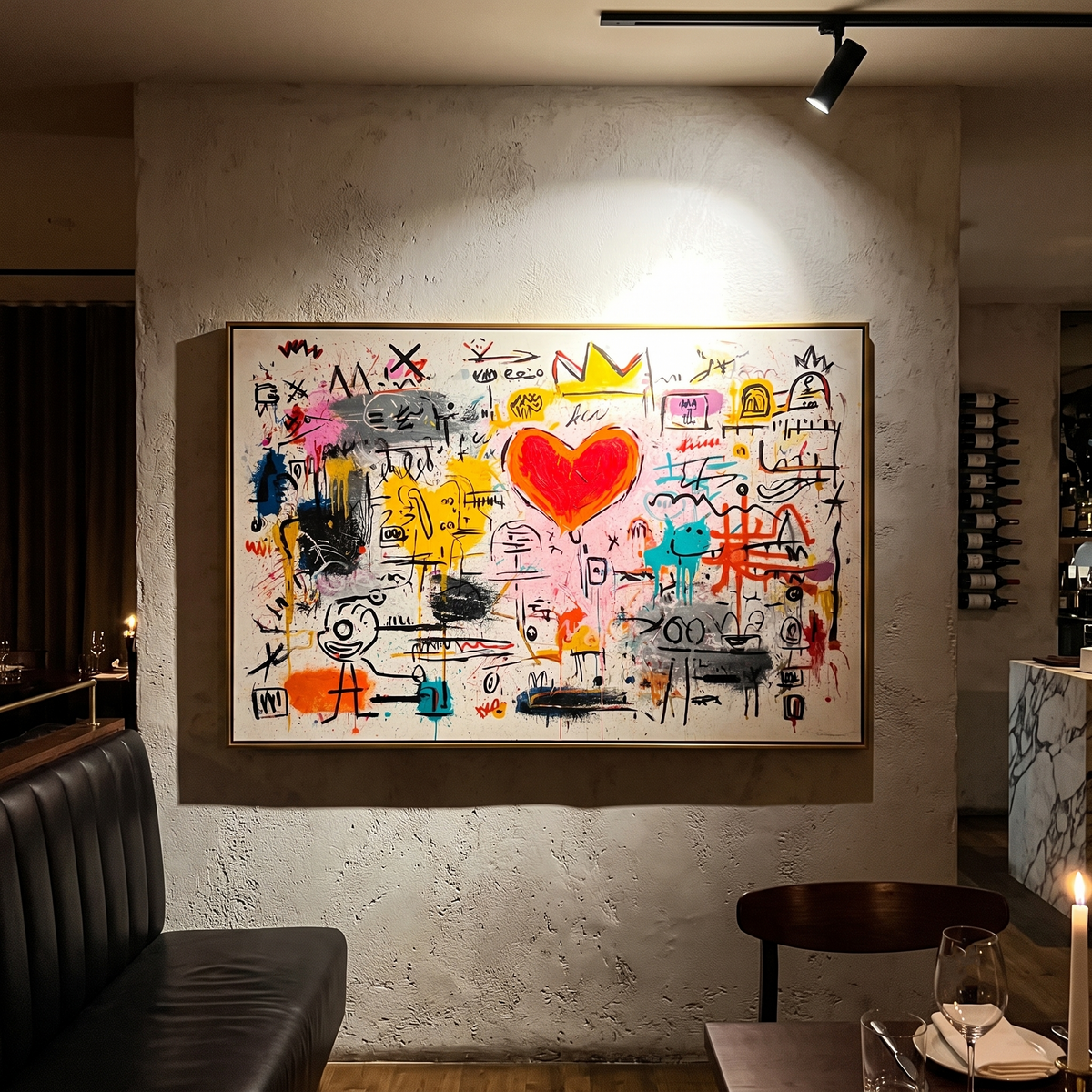 "Signal Heart" - Colorful Graffiti Abstract Painting | Red Heart & Street Art Statement Wall Art