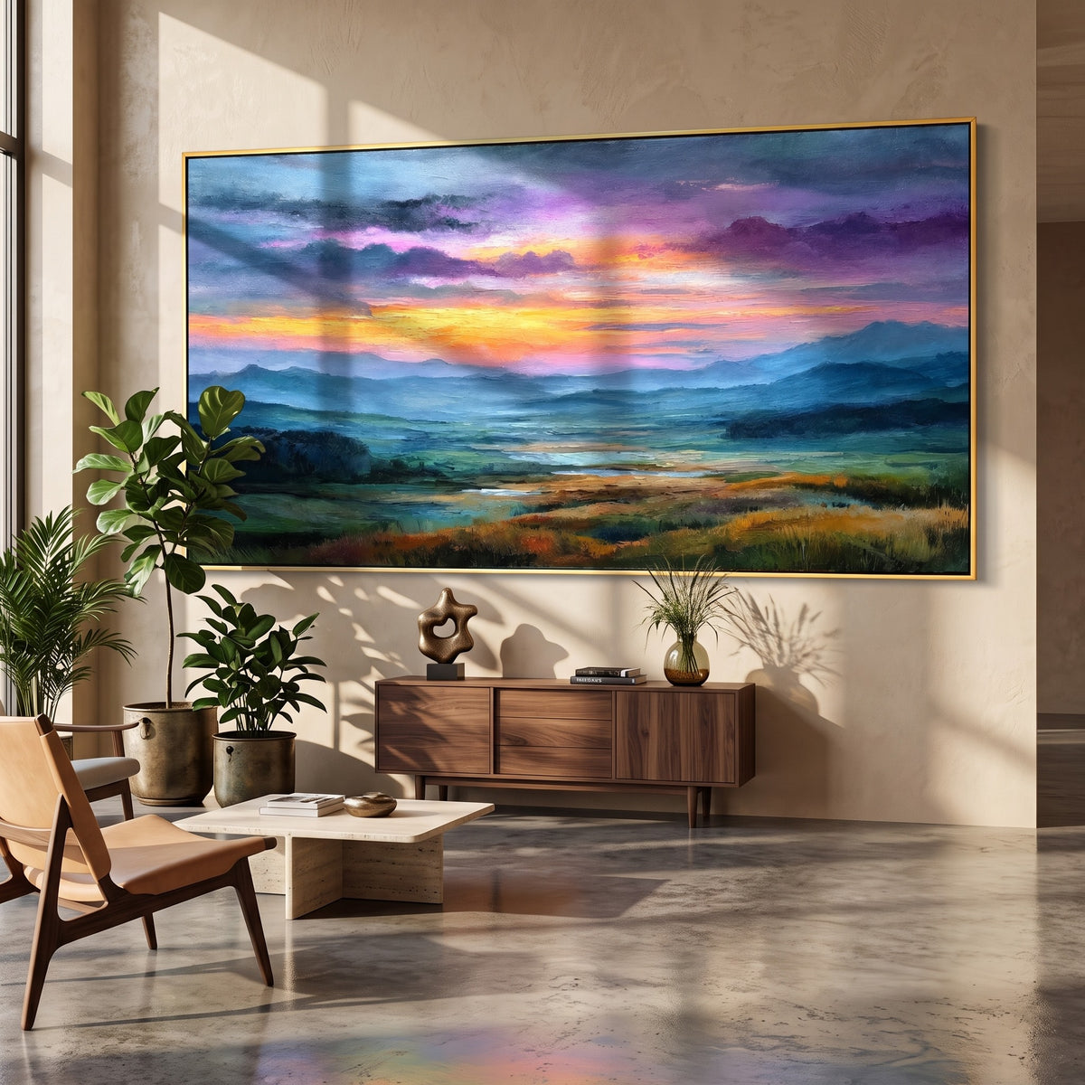 "Violet Horizon" - Purple Sunset Landscape Painting | Purple Blue Pink Horizontal Landscape Painting