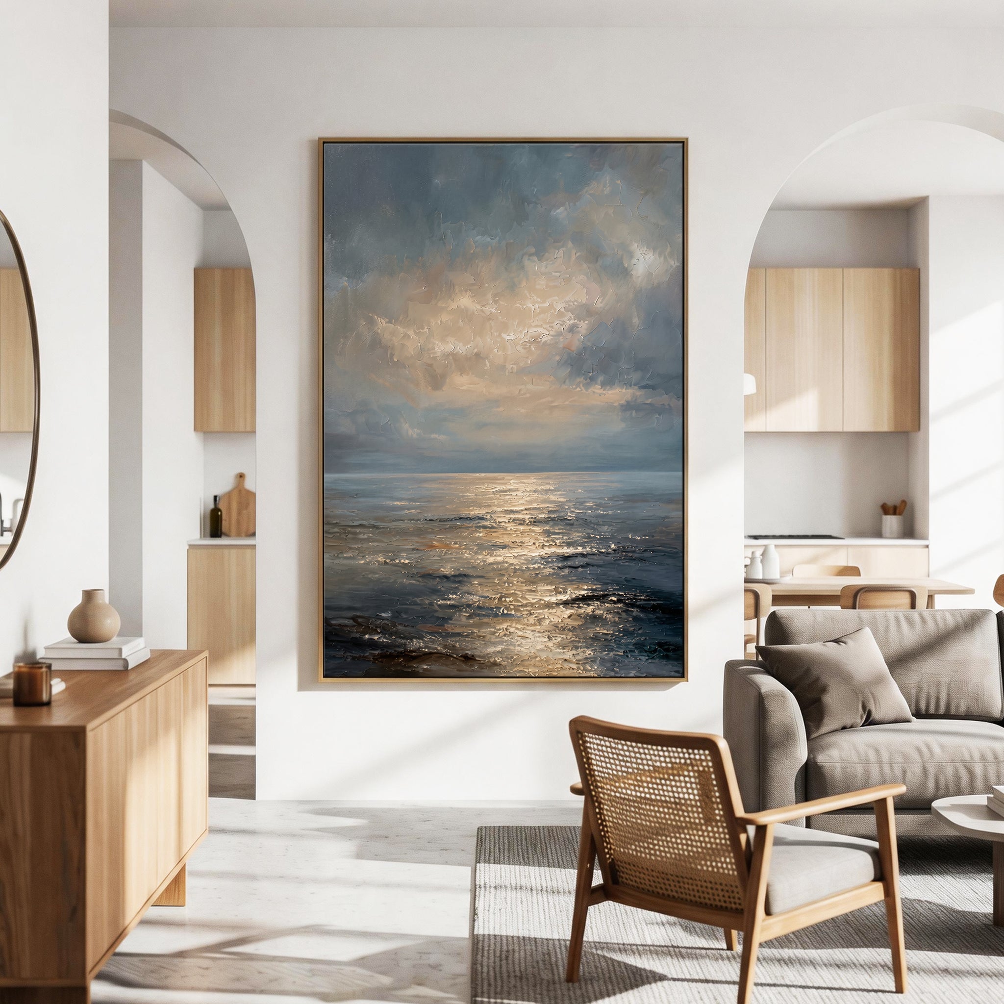 "Luminous Calm" – Tonalist Atmospheric Seascape Canvas Art | Serene Bedroom Wall Decor