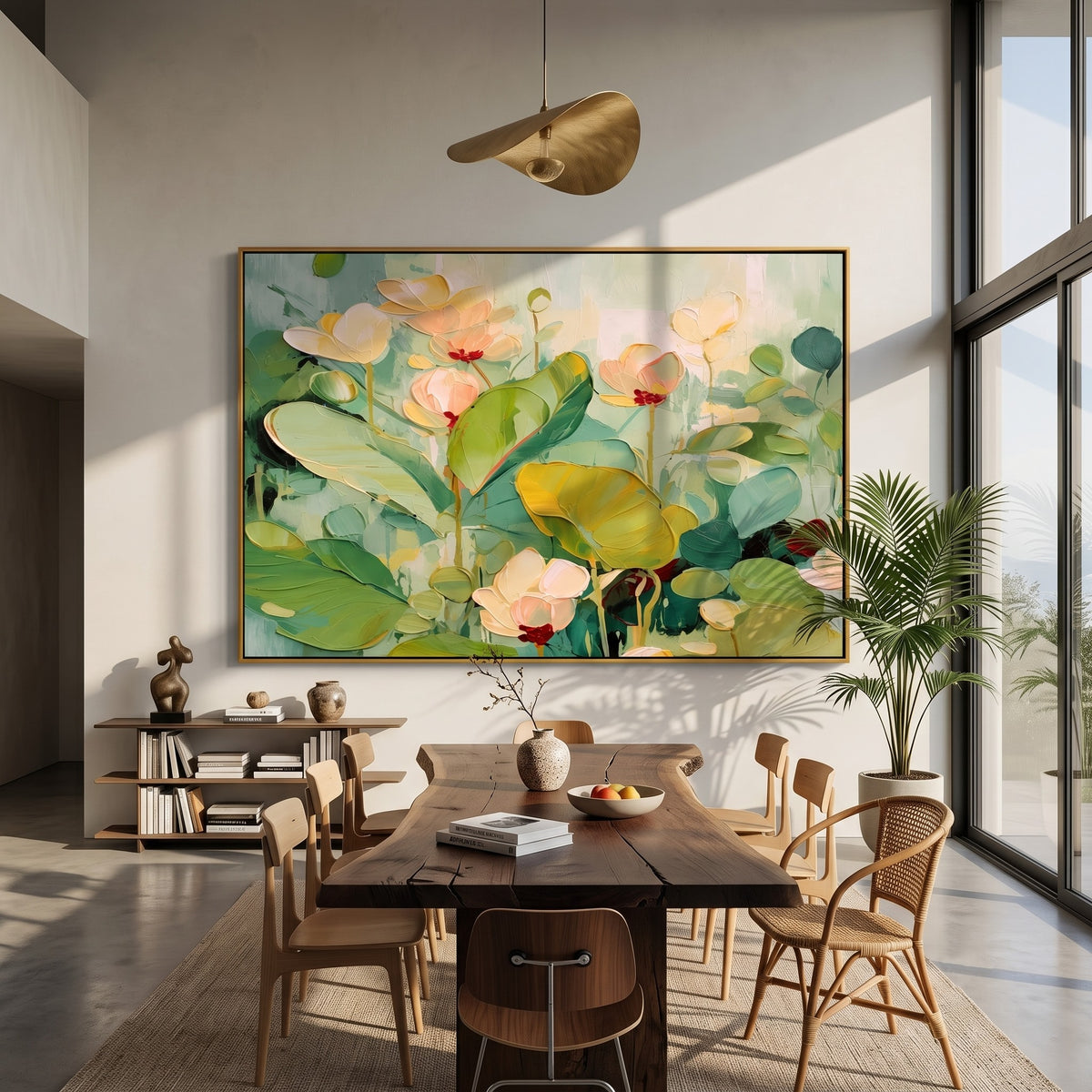 "Lotus Morning" - Soft Floral Water Lily Painting | Green White & Pink Botanical Wall Art