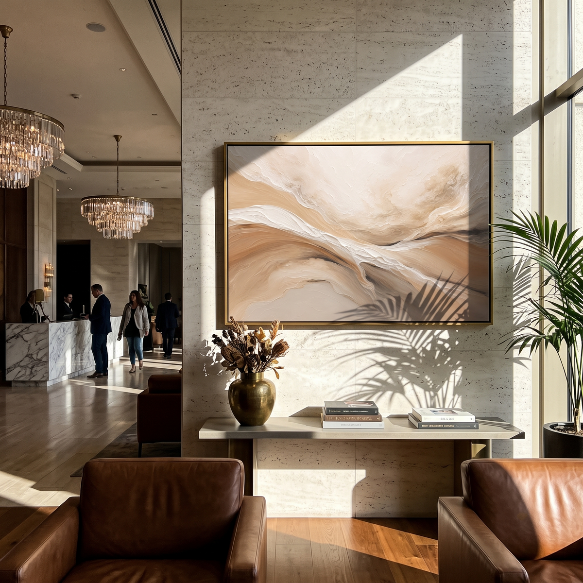 "Desert Drift" - Abstract Wabi-Sabi Landscape Painting | Beige Brown & White Horizontal Wall Art