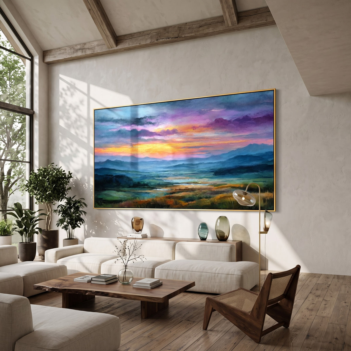 "Violet Horizon" - Purple Sunset Landscape Painting | Purple Blue Pink Horizontal Landscape Painting