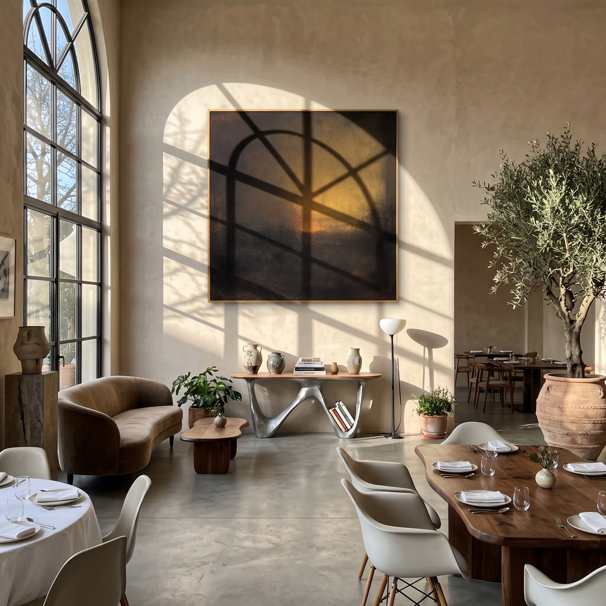 "Amber Nocturne" - Dark Abstract Glow Painting | Black Brown & Gold Square Wall Art