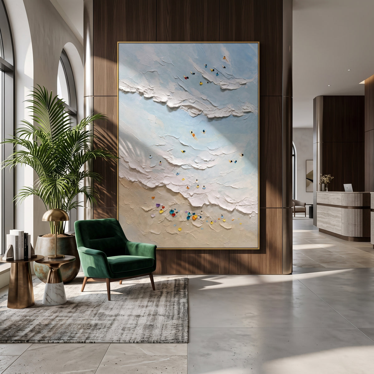 "Tidal Texture" - Textured Beach and Wave Relief | Blue White Beige Vertical Coastal Wall Art
