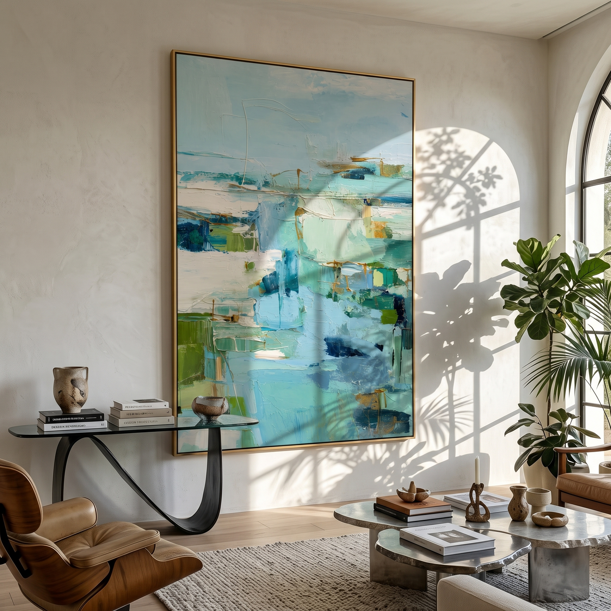 "Aqua Passage" - Soft Abstract Seascape Painting | Blue Green Vertical Contemporary Wall Art