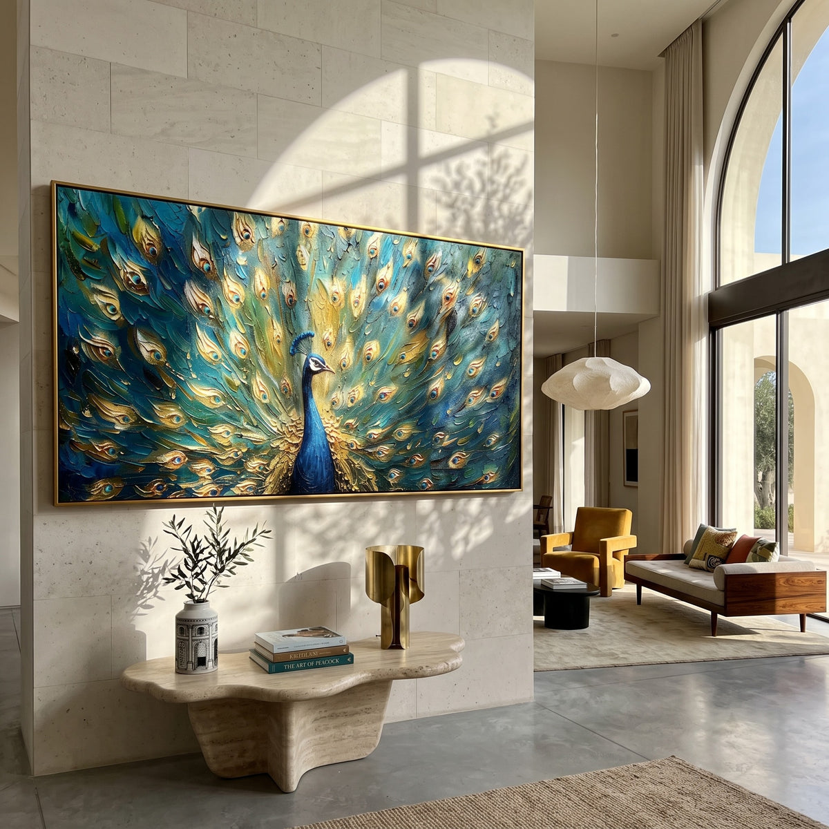 "Emerald Peacock" - Textured Peacock Painting | Green Blue & Gold Animal Wall Art