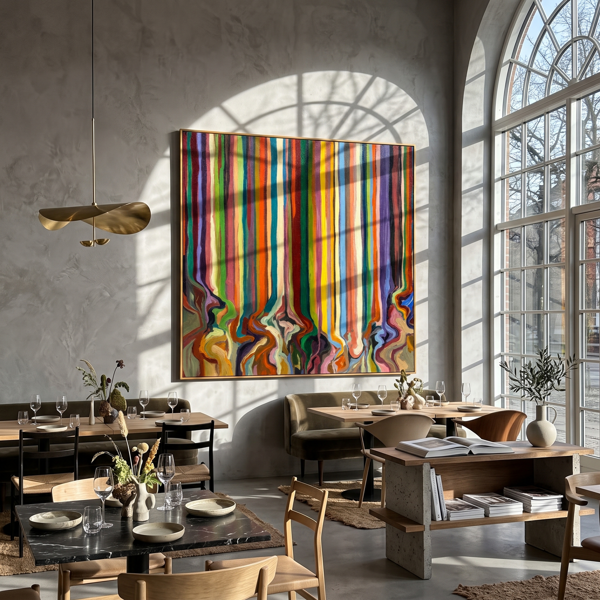 "Drifted Spectrum" - Colorful Vertical Stripe Abstract | Multicolor Square Drip Wall Art