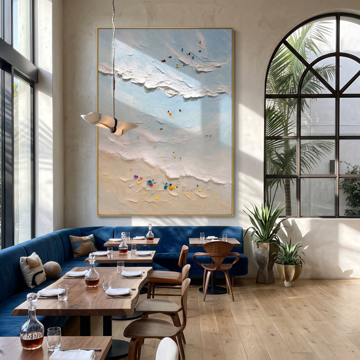 "Tidal Texture" - Textured Beach and Wave Relief | Blue White Beige Vertical Coastal Wall Art