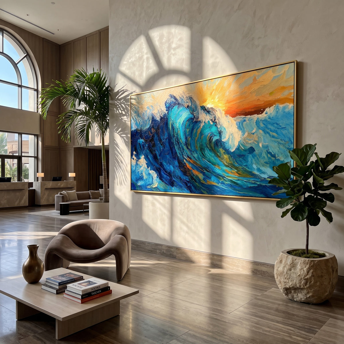 "Breakwater" - Blue Ocean Wave Impasto Painting | Blue Green White Horizontal Ocean Wall Art