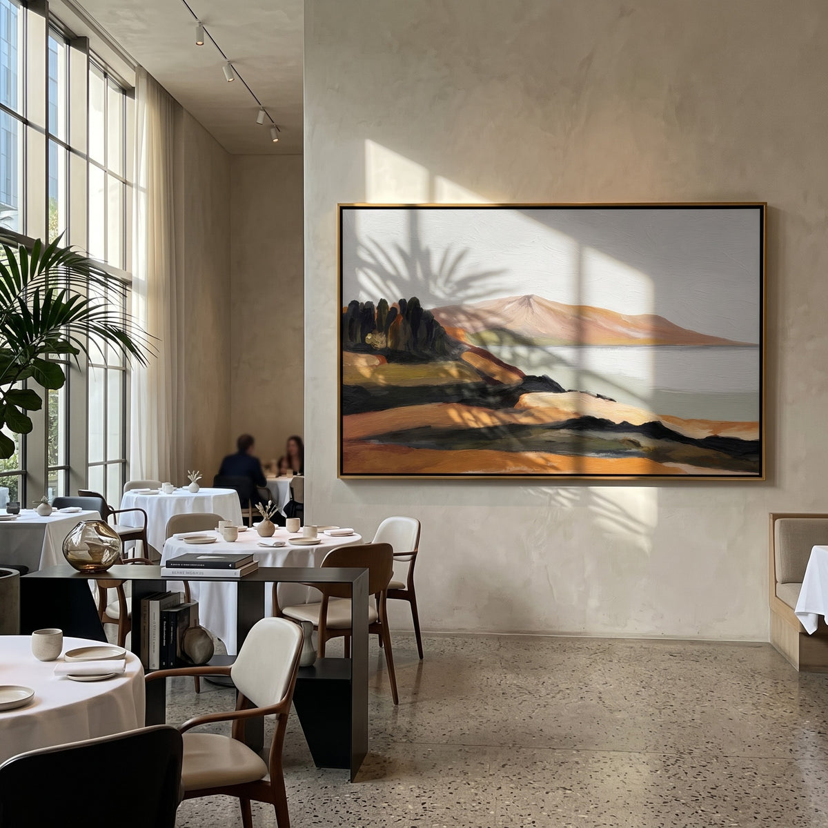 "Quiet Shoreline" - Minimalist Coastal Landscape Painting | Beige Blue & Brown Wall Art