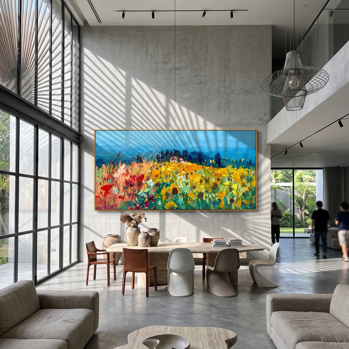 "Meadow Rhapsody" - Colorful Impasto Flower Field Landscape | Blue Sky & Yellow Bloom Wall Art