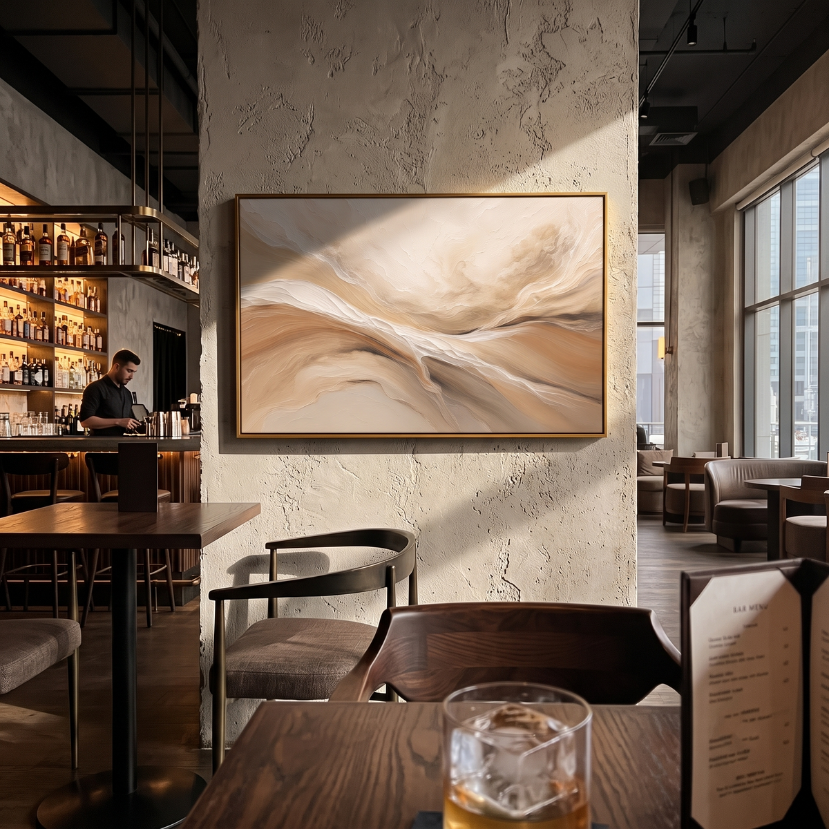 "Desert Drift" - Abstract Wabi-Sabi Landscape Painting | Beige Brown & White Horizontal Wall Art
