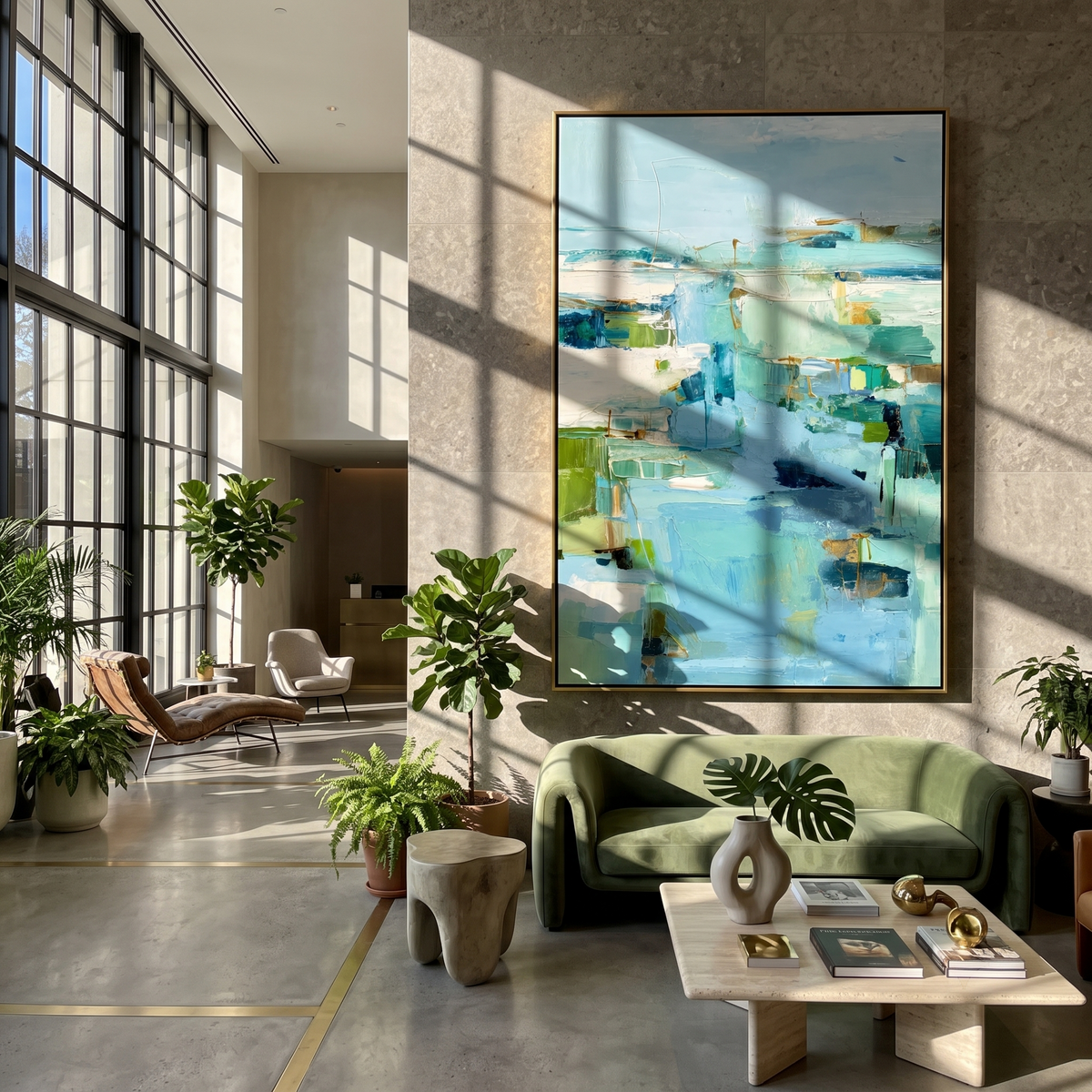 "Aqua Passage" - Soft Abstract Seascape Painting | Blue Green Vertical Contemporary Wall Art