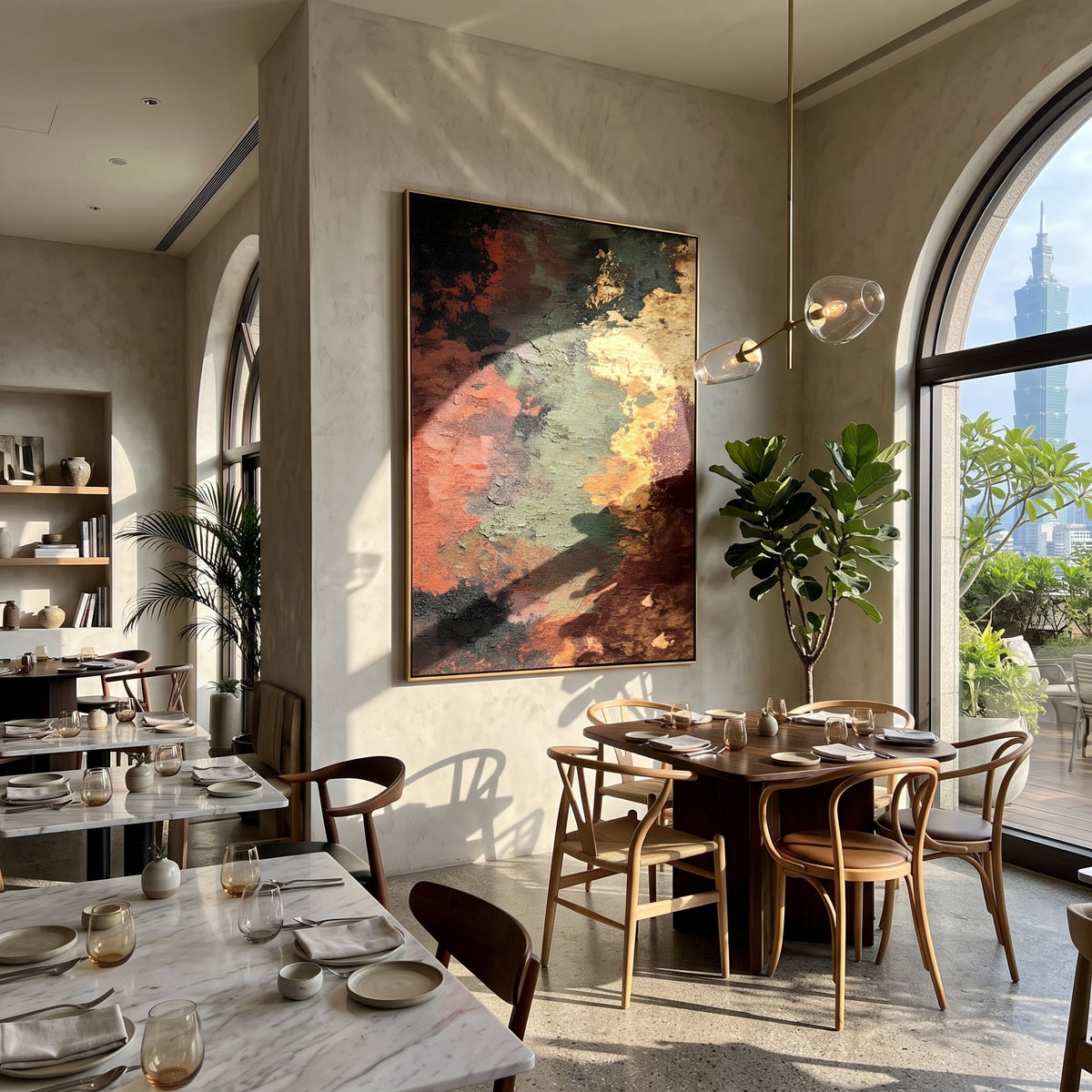 "Ember Fault" - Earth Tone Abstract Texture Painting | Rust Green & Gold Vertical Wall Art