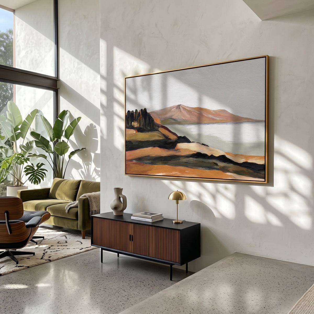"Quiet Shoreline" - Minimalist Coastal Landscape Painting | Beige Blue & Brown Wall Art