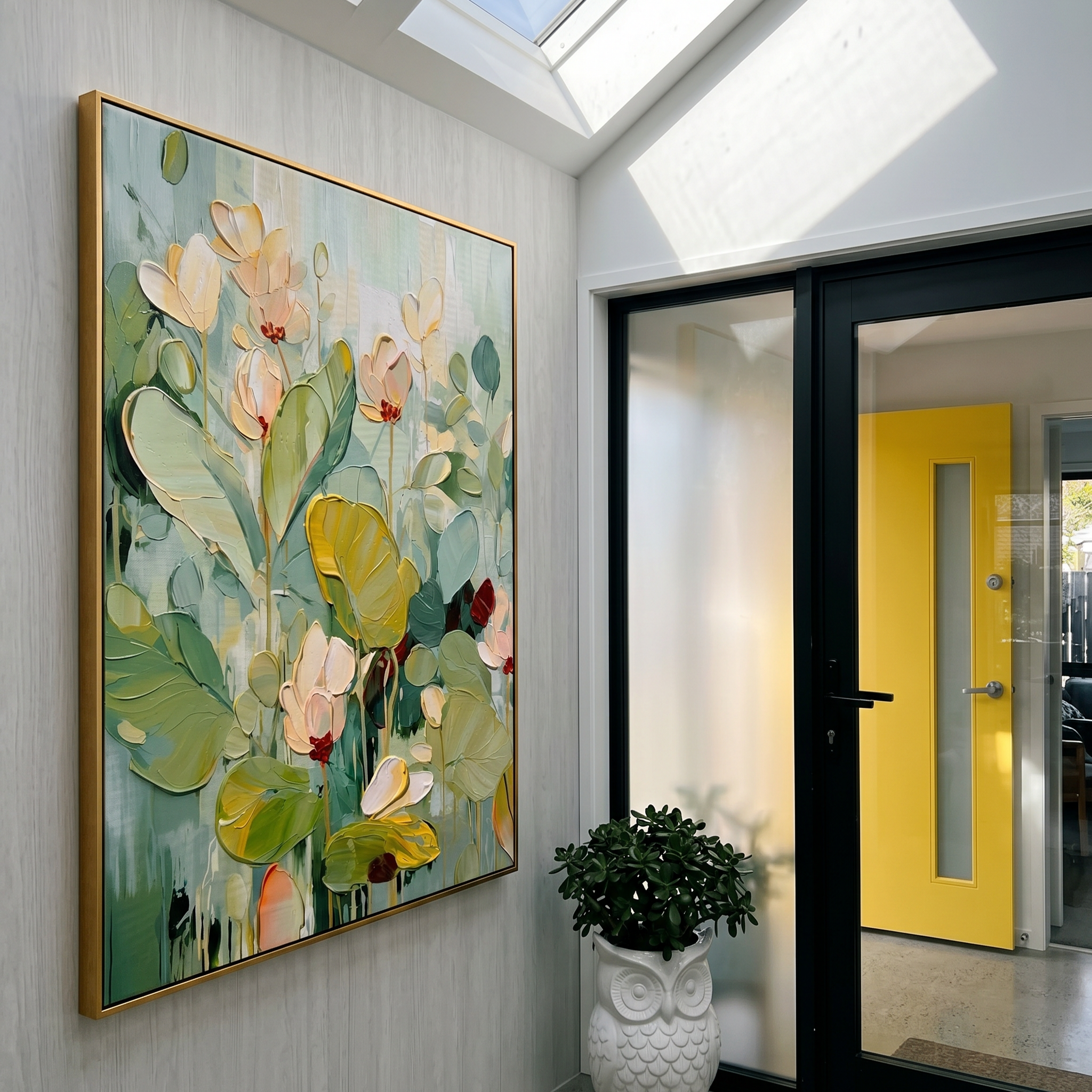 "Silent Bloom" – Expressionist Cream & Sage Impasto Floral Canvas | Serene Bedroom Art