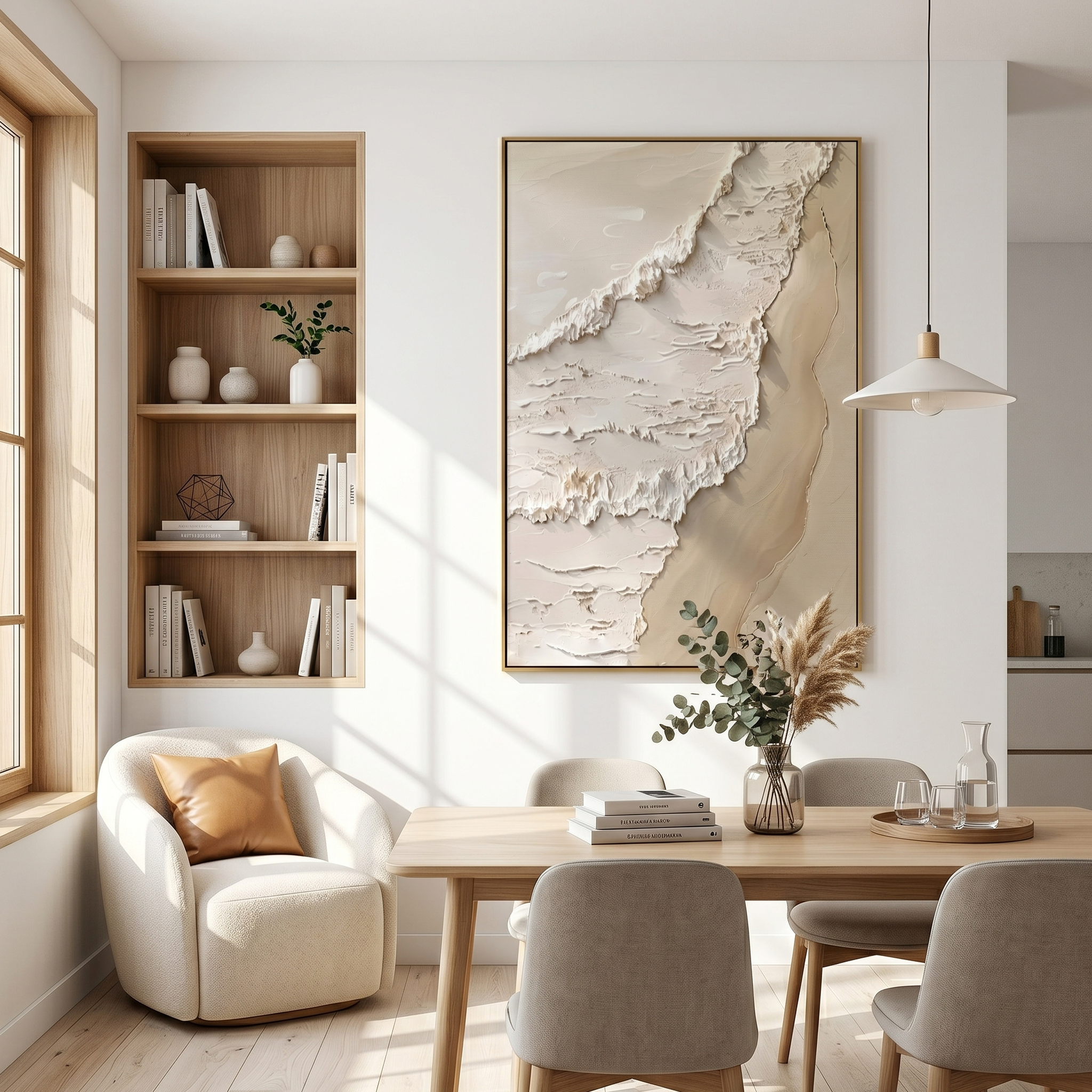 "Coastal Whisper" – Minimalist 3D Textured Wave Canvas Art | Serene Bedroom Decor