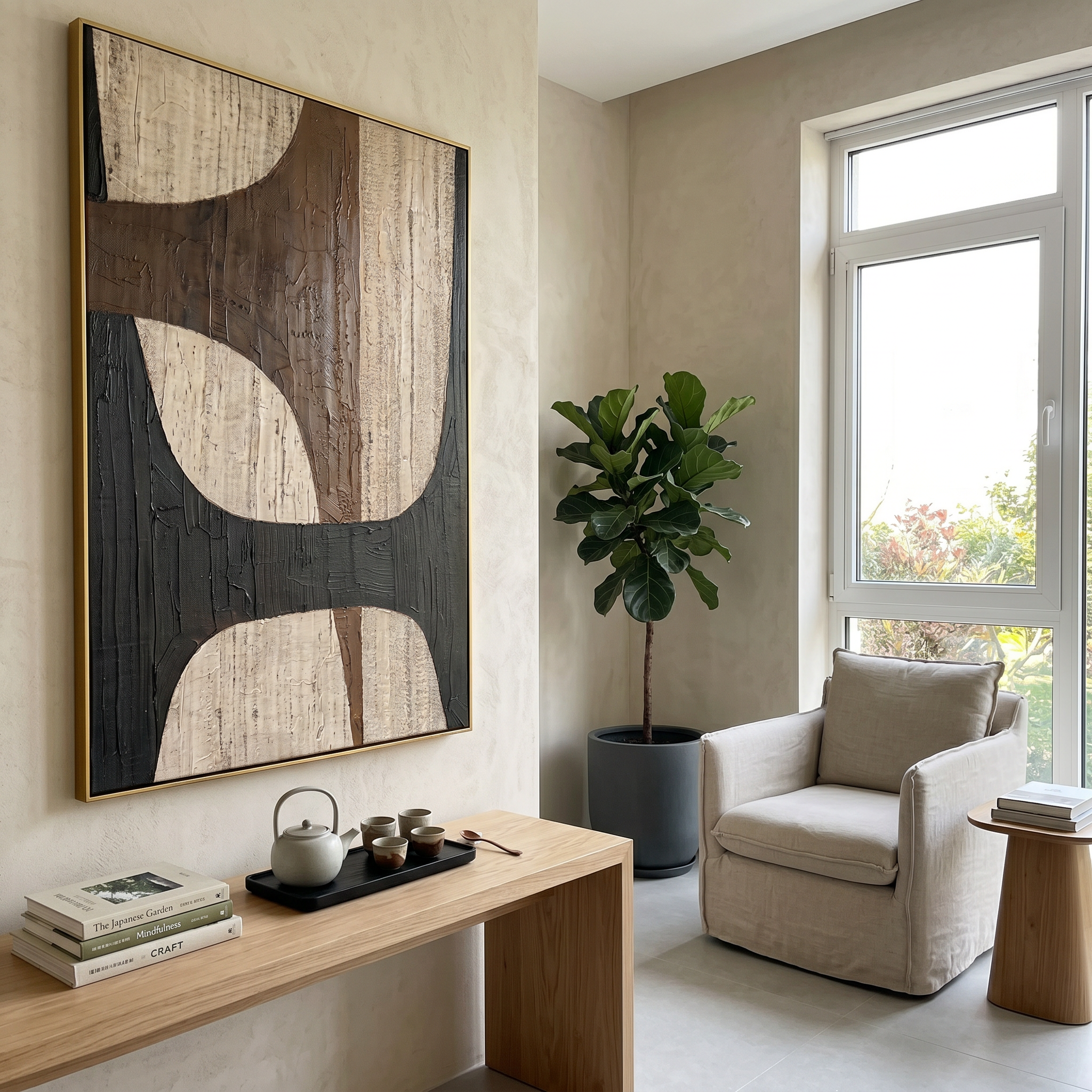 "Organic Totem" – Mid-Century Modern Biomorphic Earth Tone Abstract | Sophisticated Study Statement Art