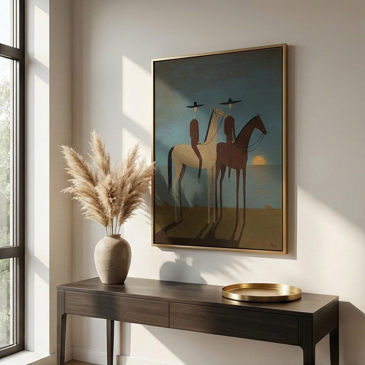 "SunSet Riders" - Modern Heavy Impasto Abstract Artwork | Beige Palette Knife Painting | Luxury Vertical Wall Art #YK 1591