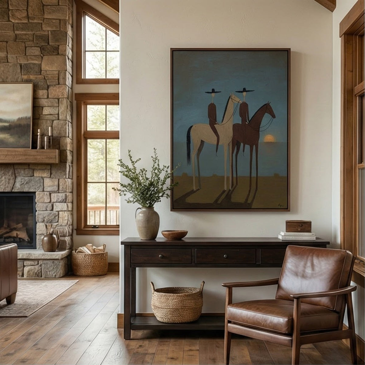 "SunSet Riders" - Modern Heavy Impasto Abstract Artwork | Beige Palette Knife Painting | Luxury Vertical Wall Art #YK 1591