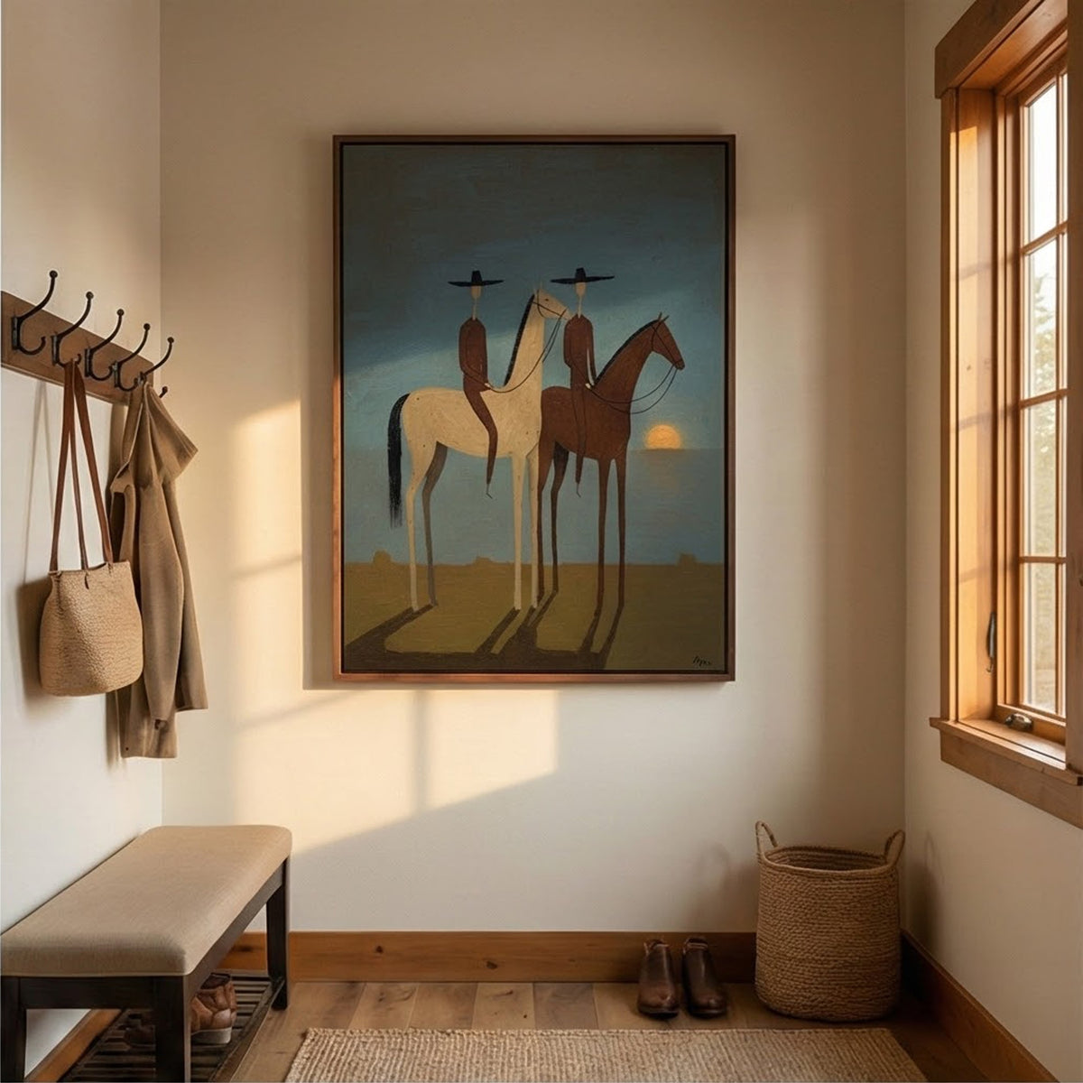 "SunSet Riders" - Modern Heavy Impasto Abstract Artwork | Beige Palette Knife Painting | Luxury Vertical Wall Art #YK 1591