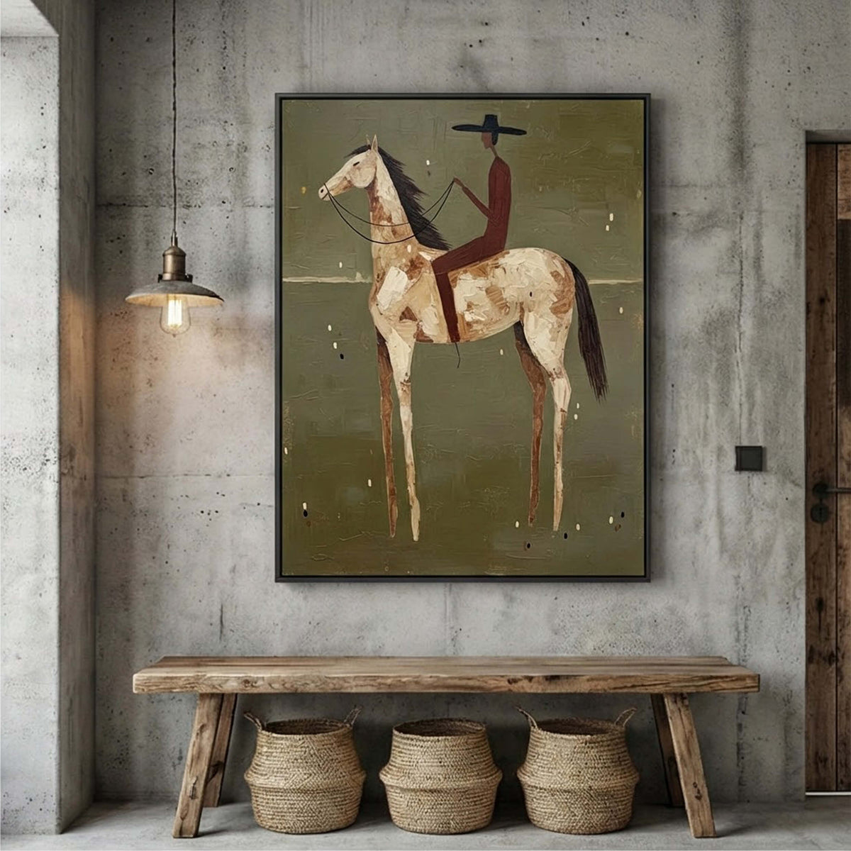 "Olive Solitude" - Modern Heavy Impasto Western Animal Artwork | Golden Palette Knife Painting | Luxury Vertical Wall Art #YK 1593