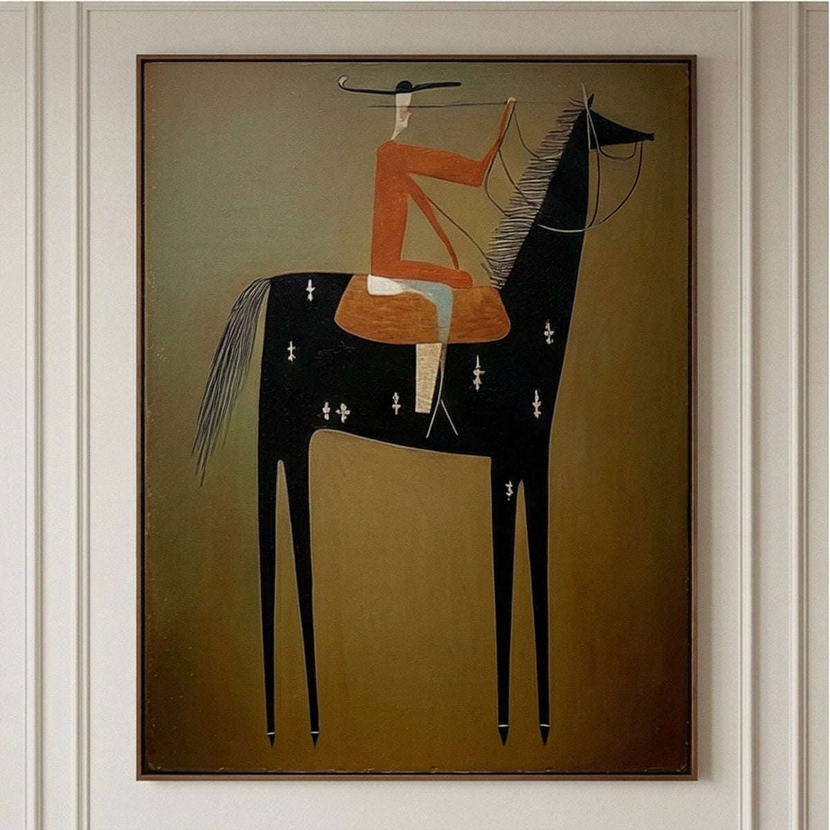"Equestrian Reverie" - Modern Heavy Impasto Western Animal Artwork | Black & Golden Palette Knife Painting | Luxury Vertical Wall Art #YK 1590