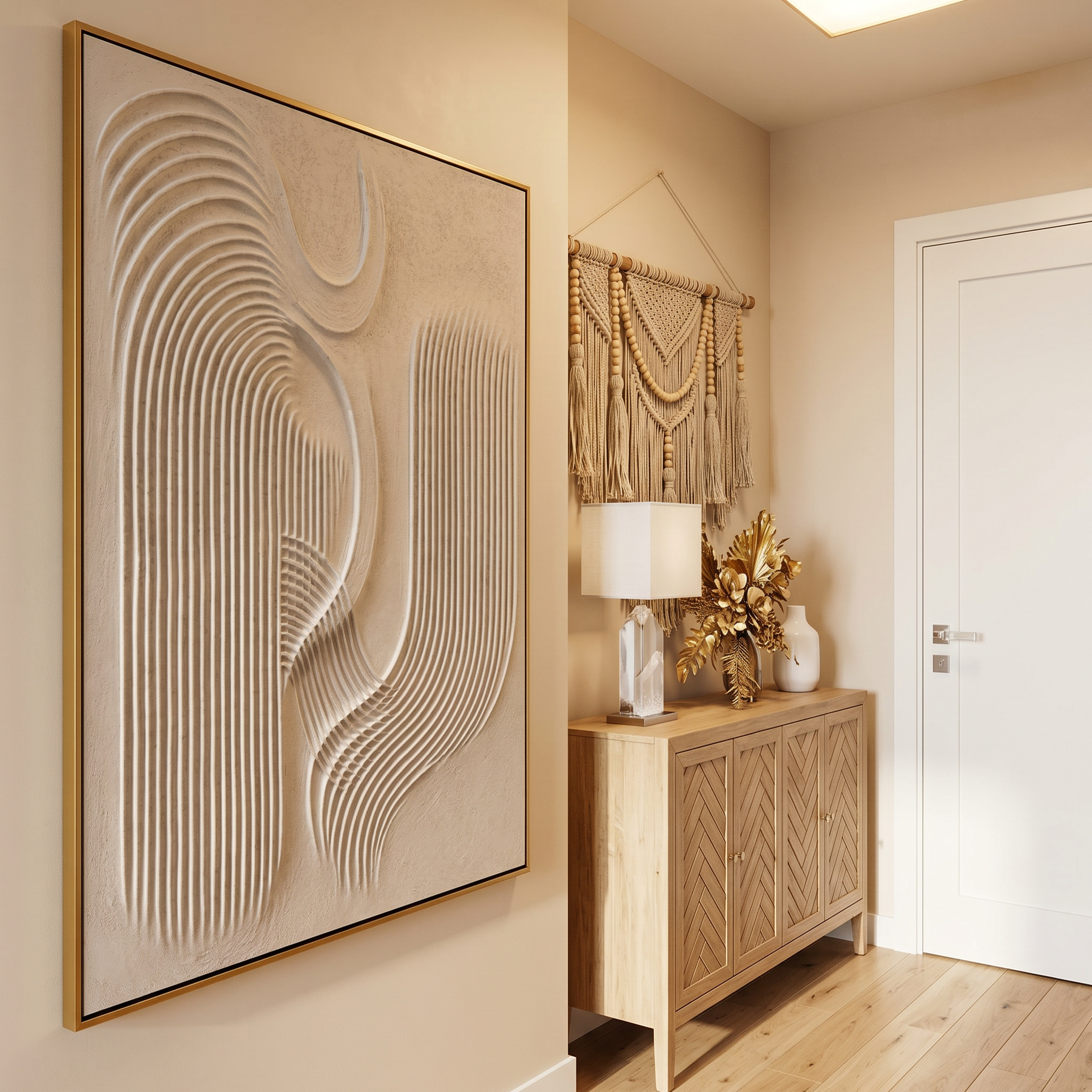 "Zen Echo" – Minimalist 3D Relief Rhythmic Textured Art | Contemporary Master Bedroom Decor
