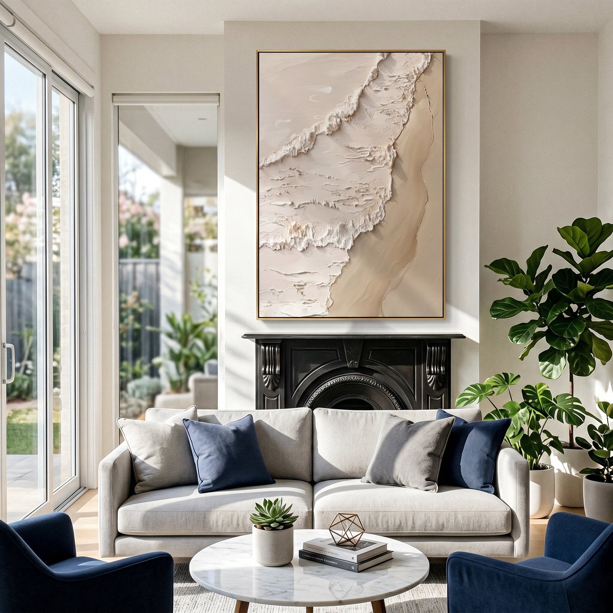 "Coastal Whisper" – Minimalist 3D Textured Wave Canvas Art | Serene Bedroom Decor