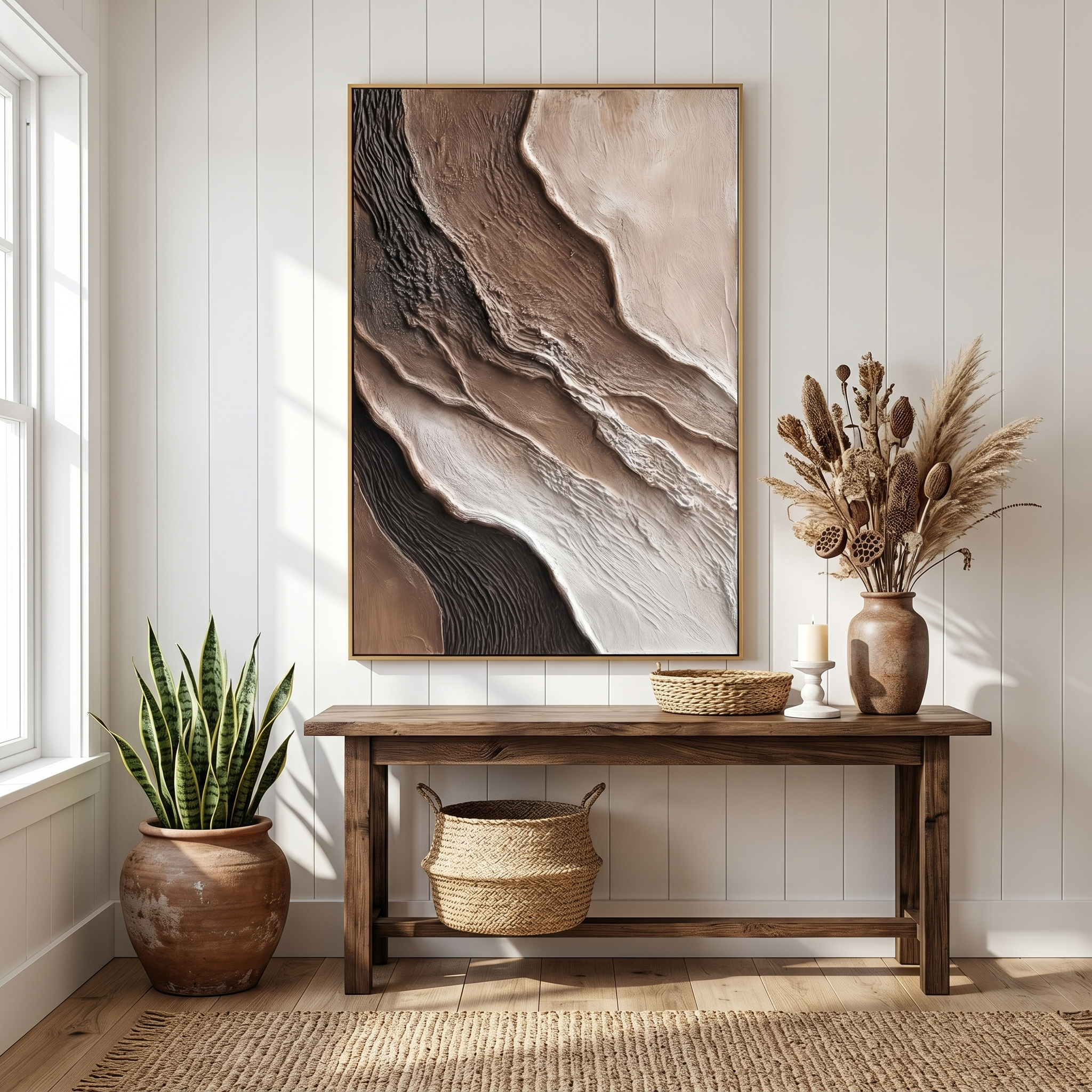 "Resilient Pulse" – Modern Sculptural Impasto Rose | Moody Master Suite Statement Art
