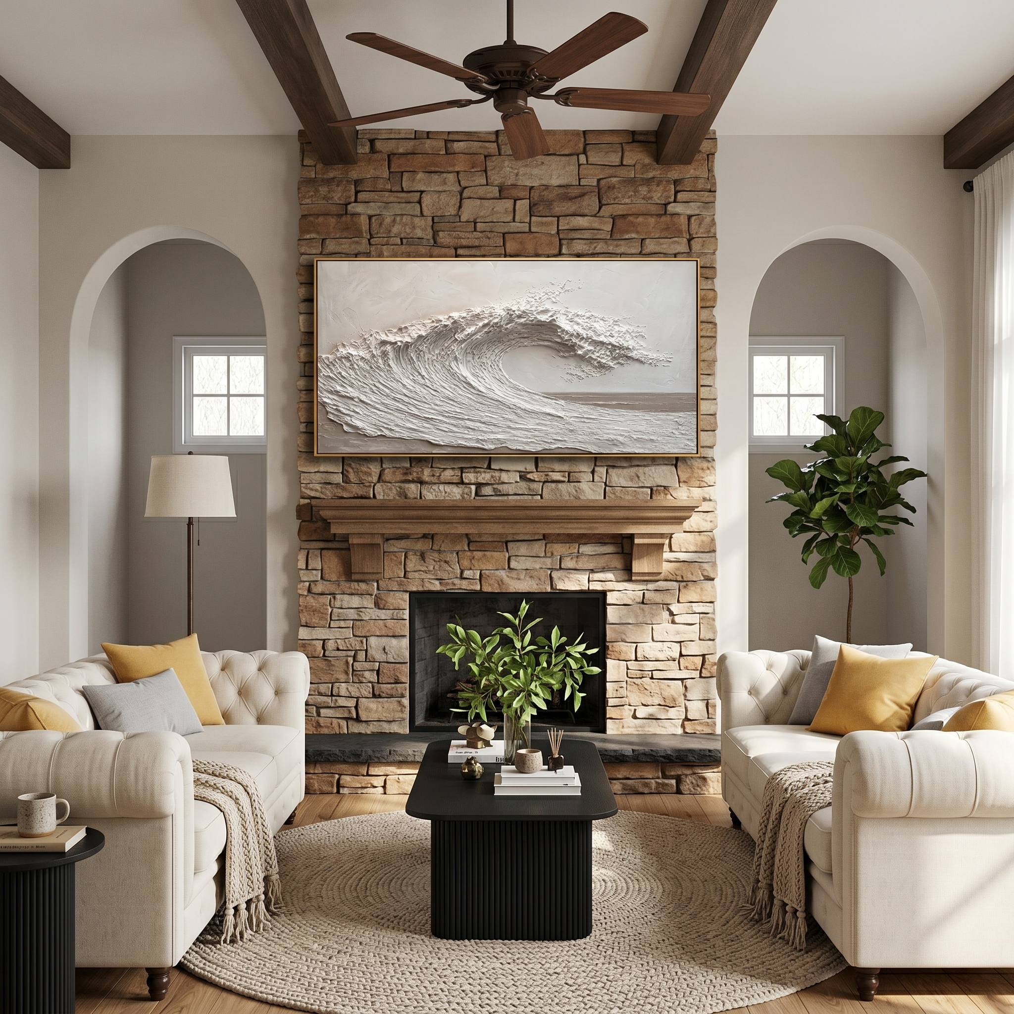 "Silent Surge" – Minimalist 3D Sculptural Wave Impasto Canvas Art | Zen Living Room Decor