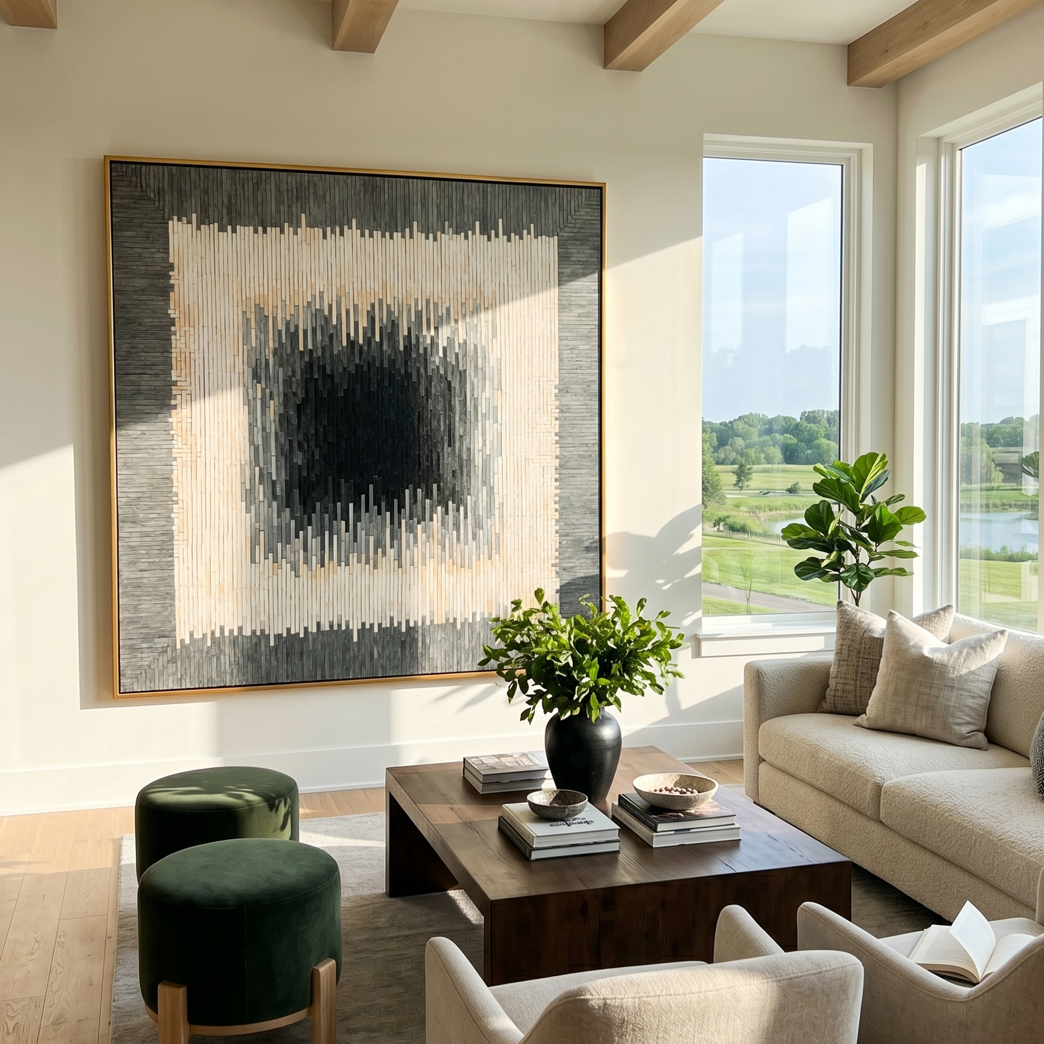 "Centrifugal Rhythm" – Tactile Neutral-Tone Abstract Art | Grayscale Gradient Tiled Wall Decor | Contemporary Square Statement Piece# PT 016