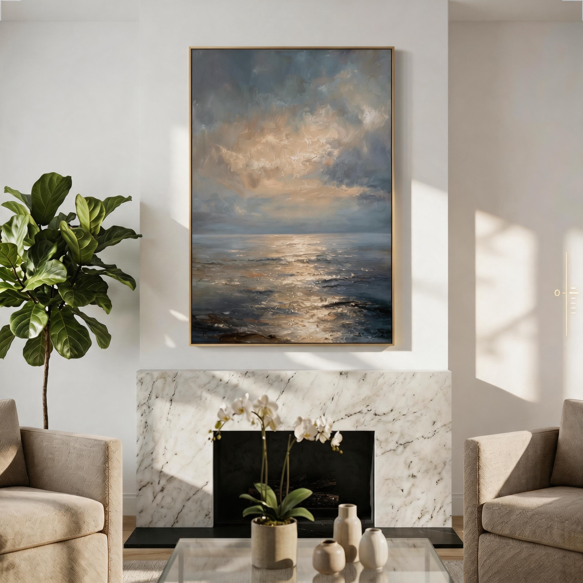 "Luminous Calm" – Tonalist Atmospheric Seascape Canvas Art | Serene Bedroom Wall Decor