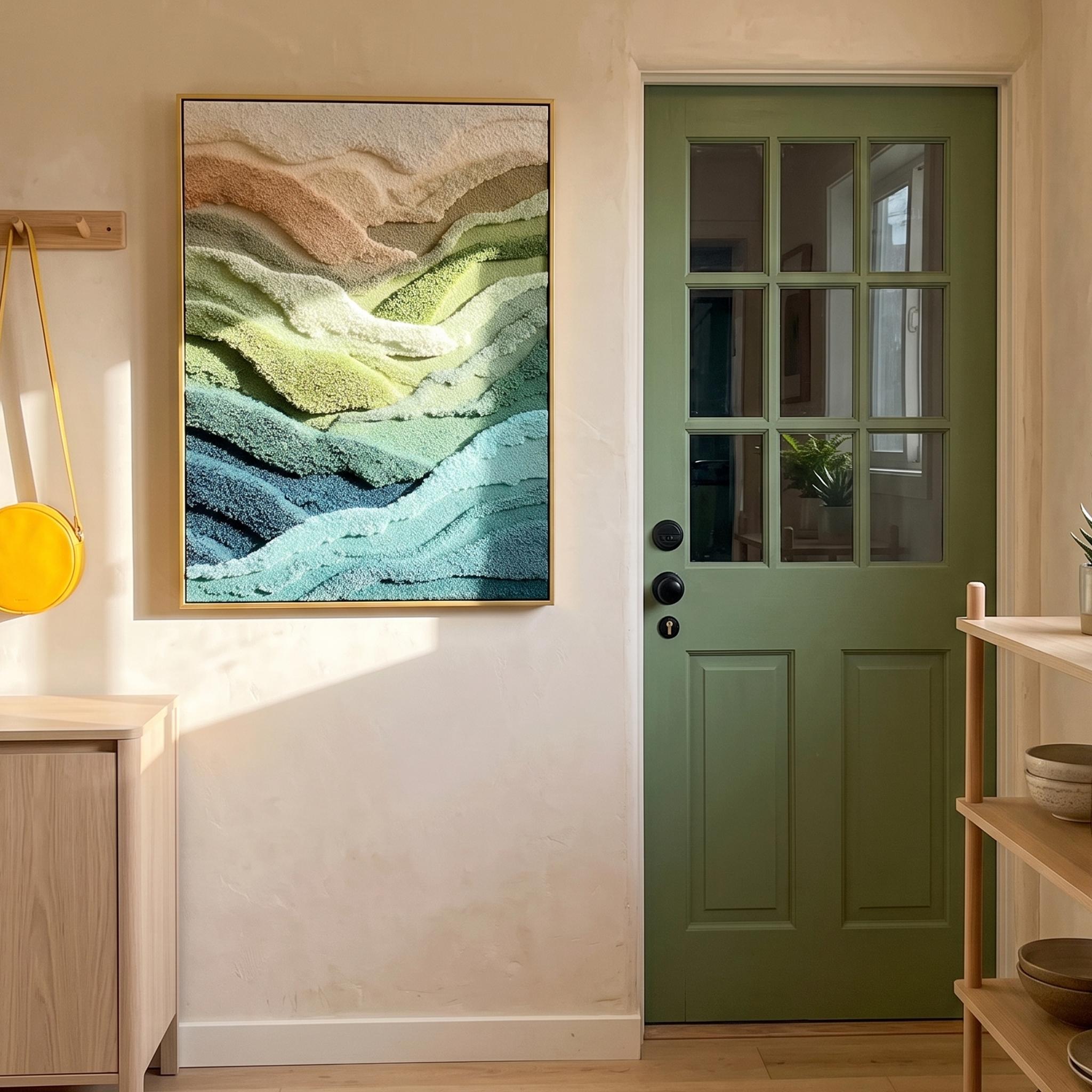 "Textured Ocean Gradient" – Tactile Abstract Landscape Art | Earthy Teal, Sage & Beige Impasto Wall Decor | Contemporary Vertical Art#PT 005