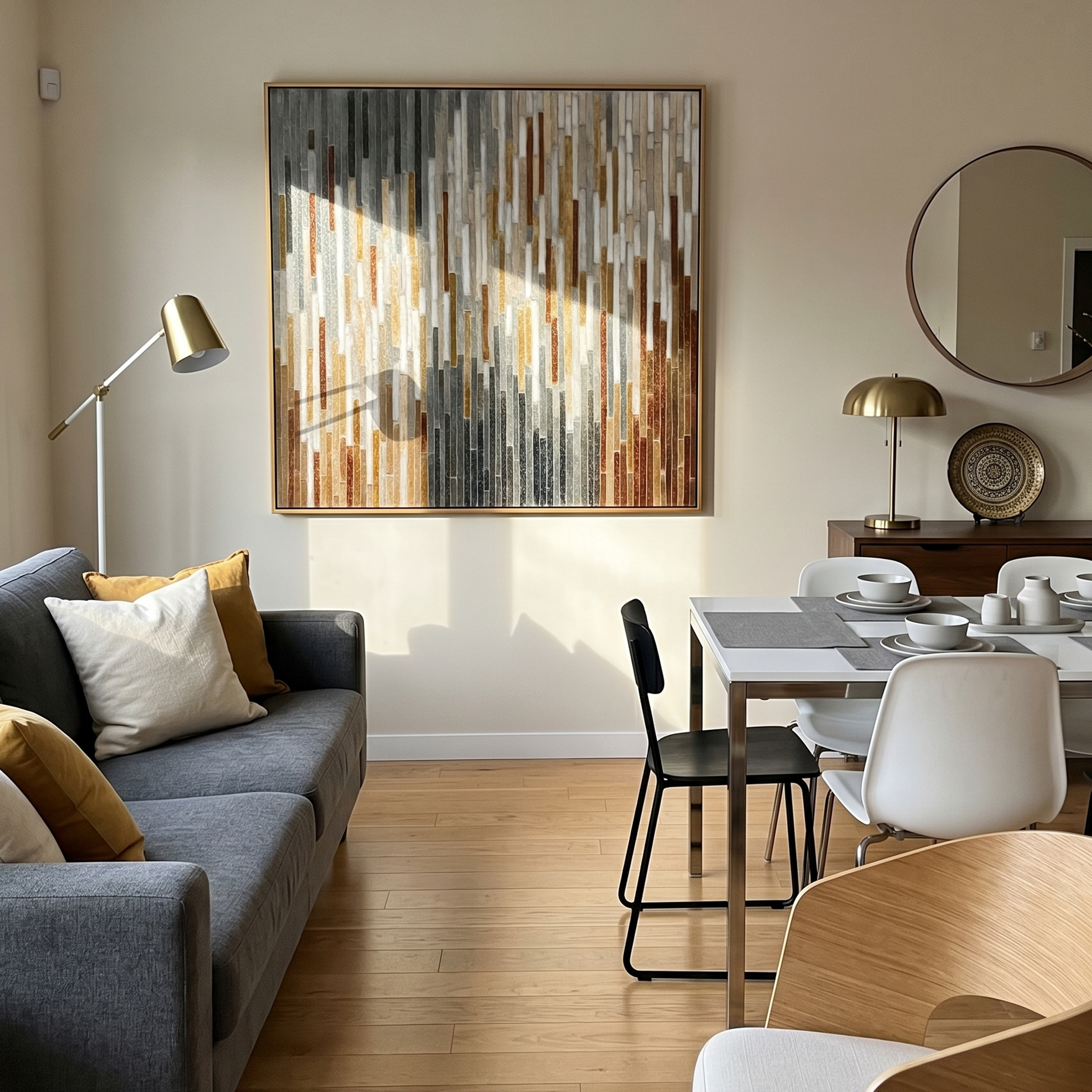 "Vertical Earthfall" – Modern Mosaic Abstract | 3D Warm Neutral & Bronze Tiled Wall Art | Luxury Square Wall Decor#PT 014