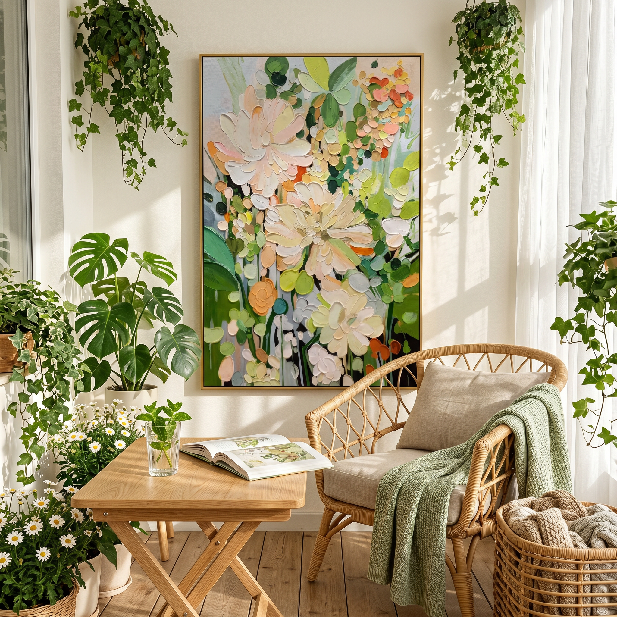 "Meadow Grace" – Modern 3D Impasto Floral Canvas | Whimsical Whimsical Garden Wall Art