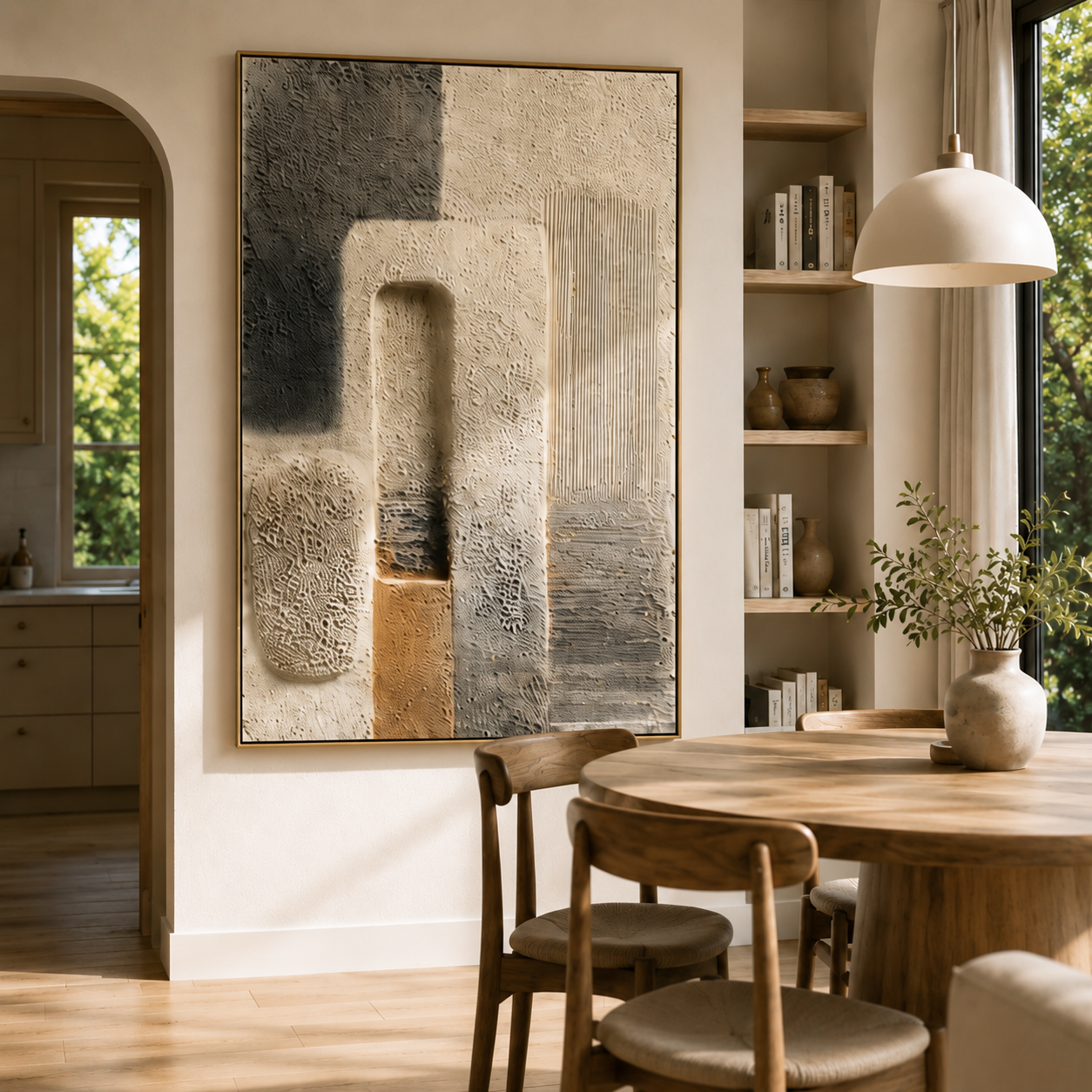 "Neutral Tones Geometry" – Modern Heavy Impasto Abstract | 3D Beige & Taupe Palette Knife Painting | Luxury Vertical Wall Art#PT 004