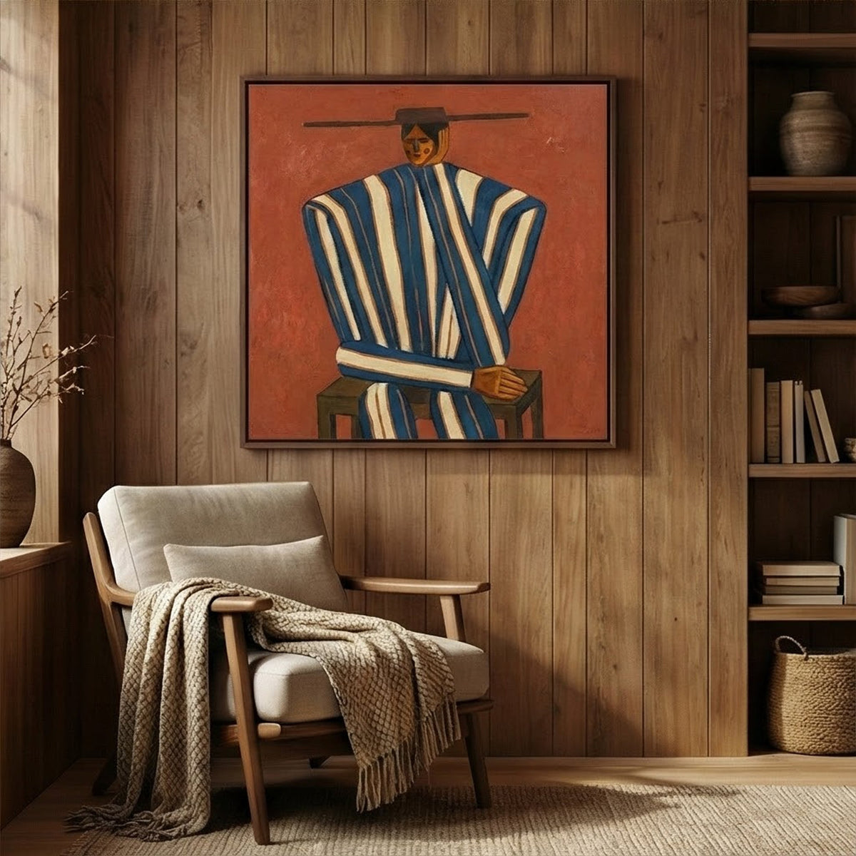 "Striped Serenity" - Modern Heavy Impasto Abstract Artwork | Golden & Brown Palette Knife Painting | Luxury Square Wall Art #YK 1600